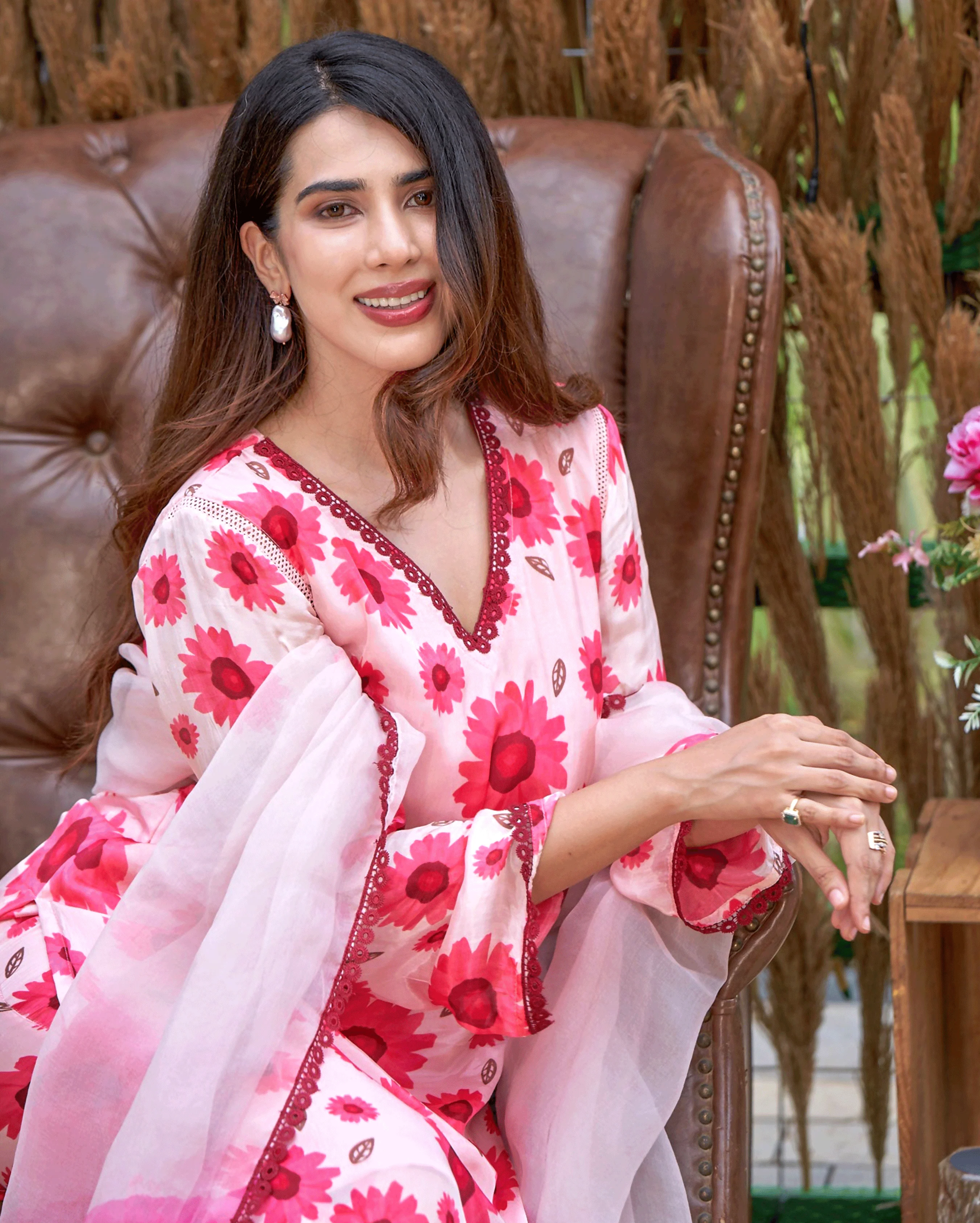 Nysa Pink Printed Silk Suit Set - Image 5