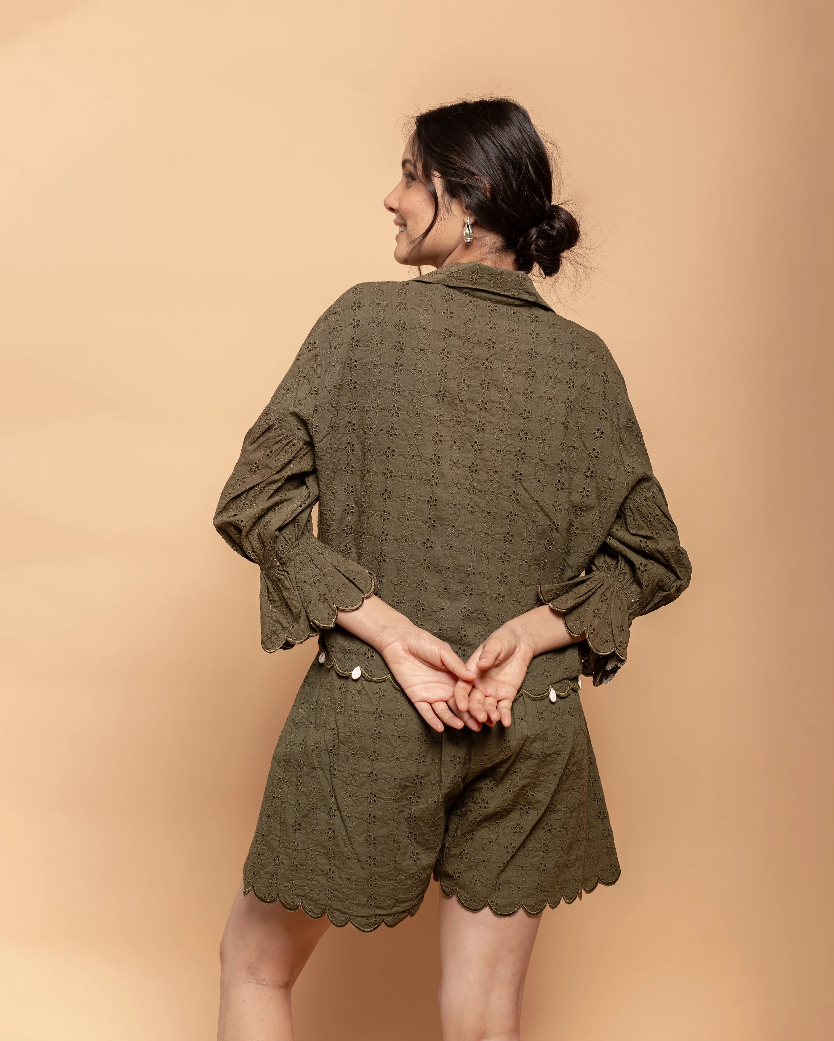 Olive Muse Green Cotton Schiffli Coord Set - Image 7