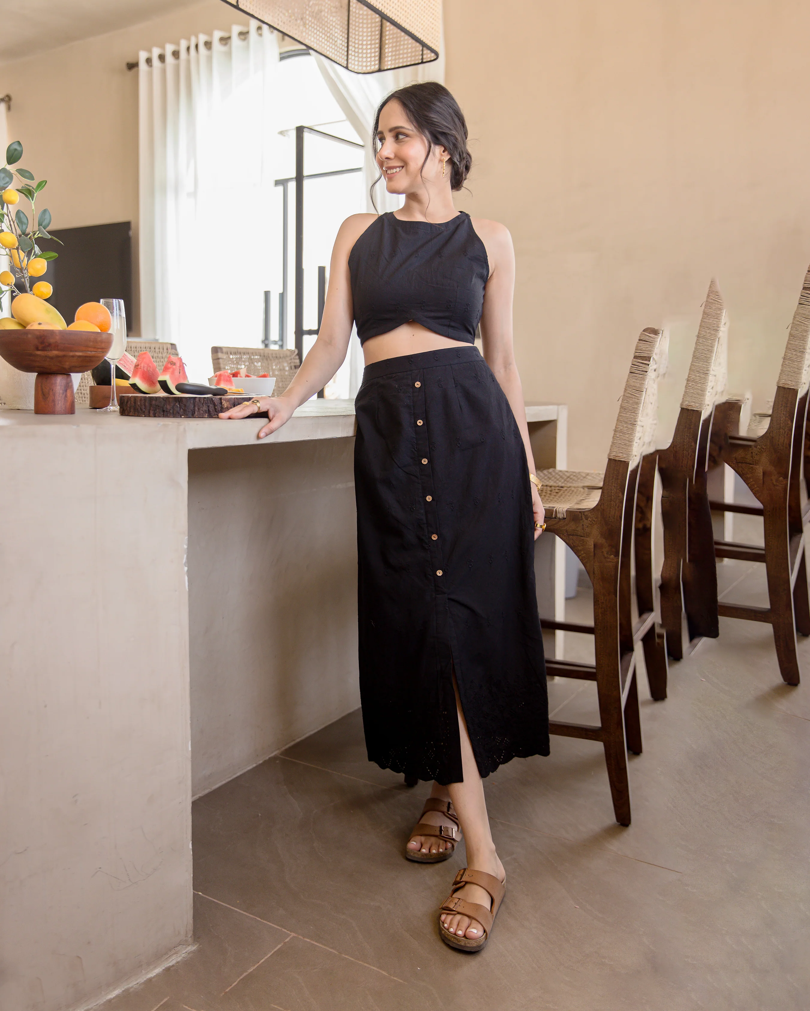 Onyx Black Cotton Schiffli Coord Set - Image 2