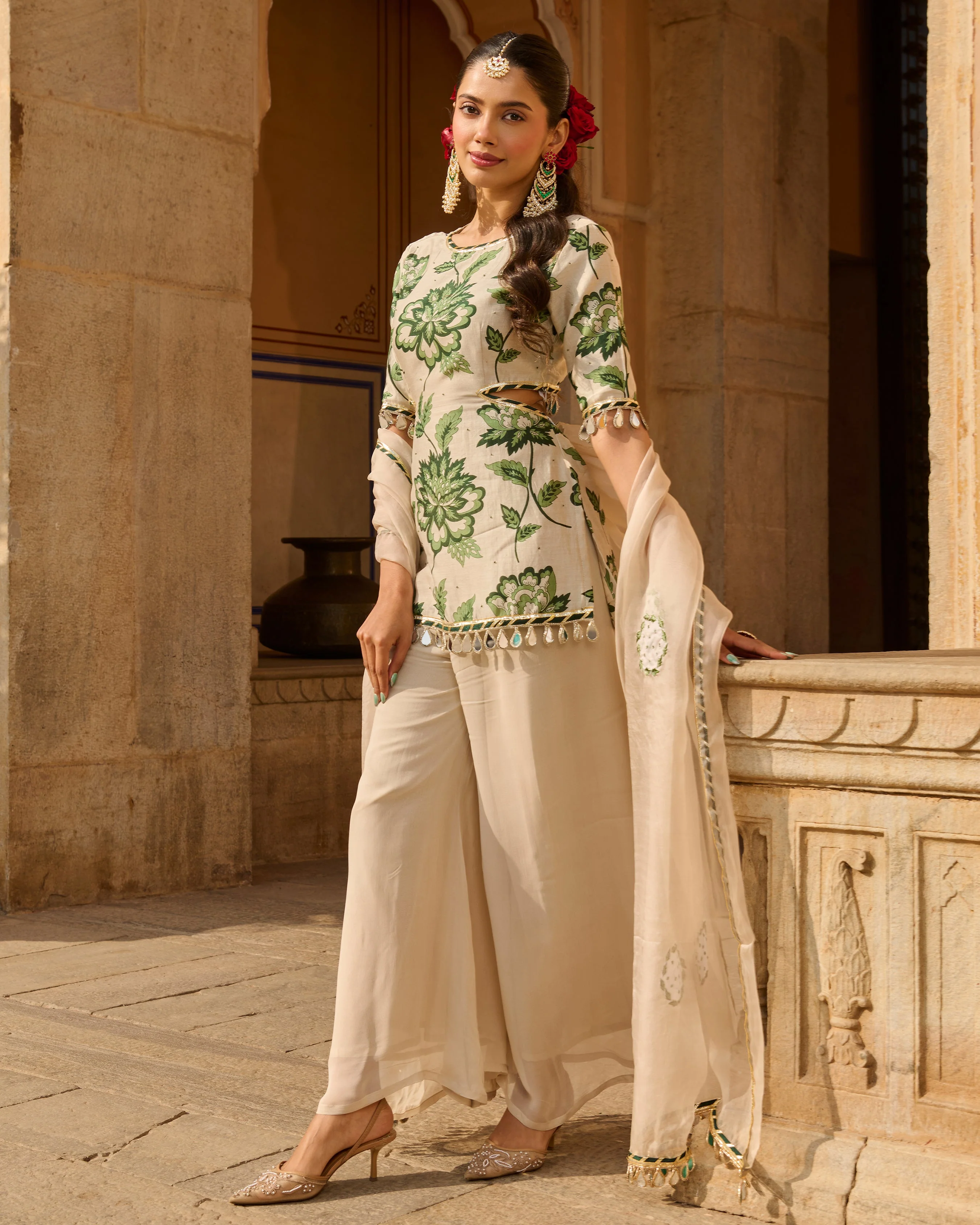 Opal Grey Printed Chanderi Suit Set - Image 3