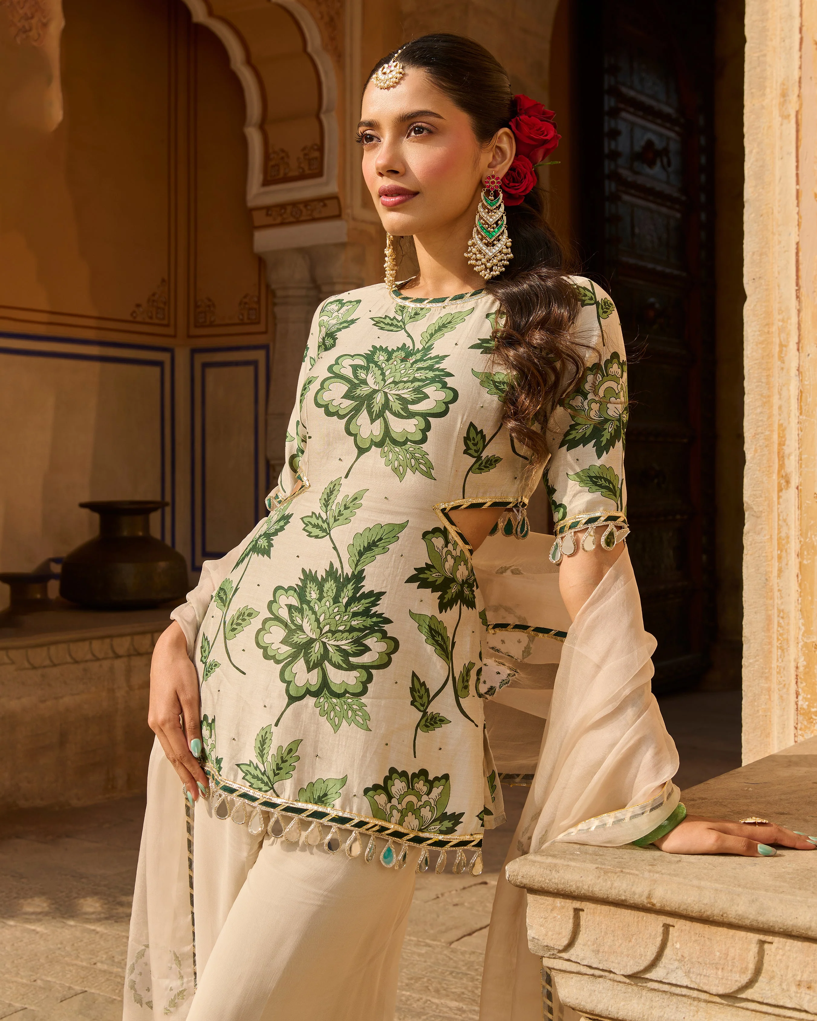 Opal Grey Printed Chanderi Suit Set - Image 5