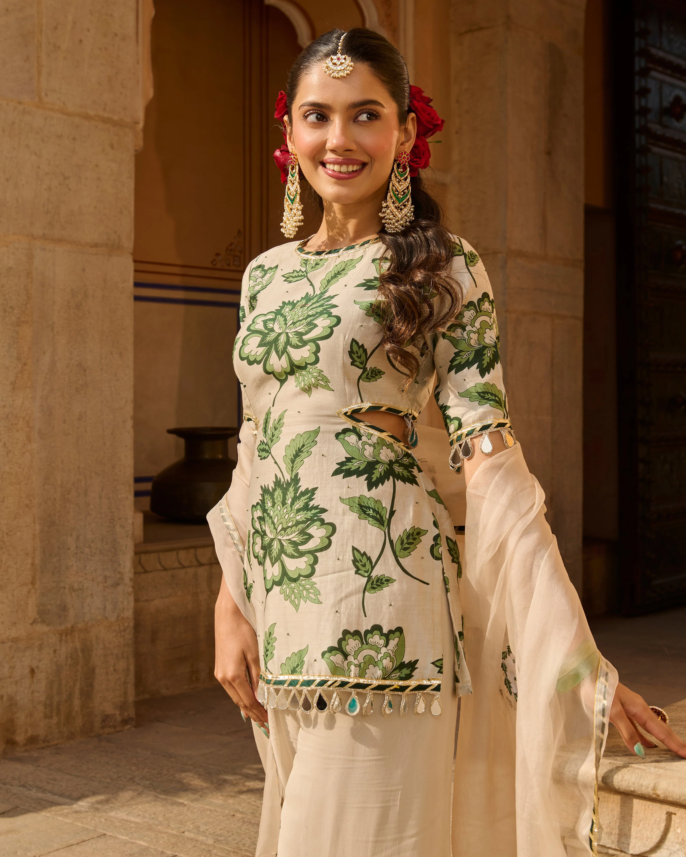 Opal Grey Printed Chanderi Suit Set - Image 6