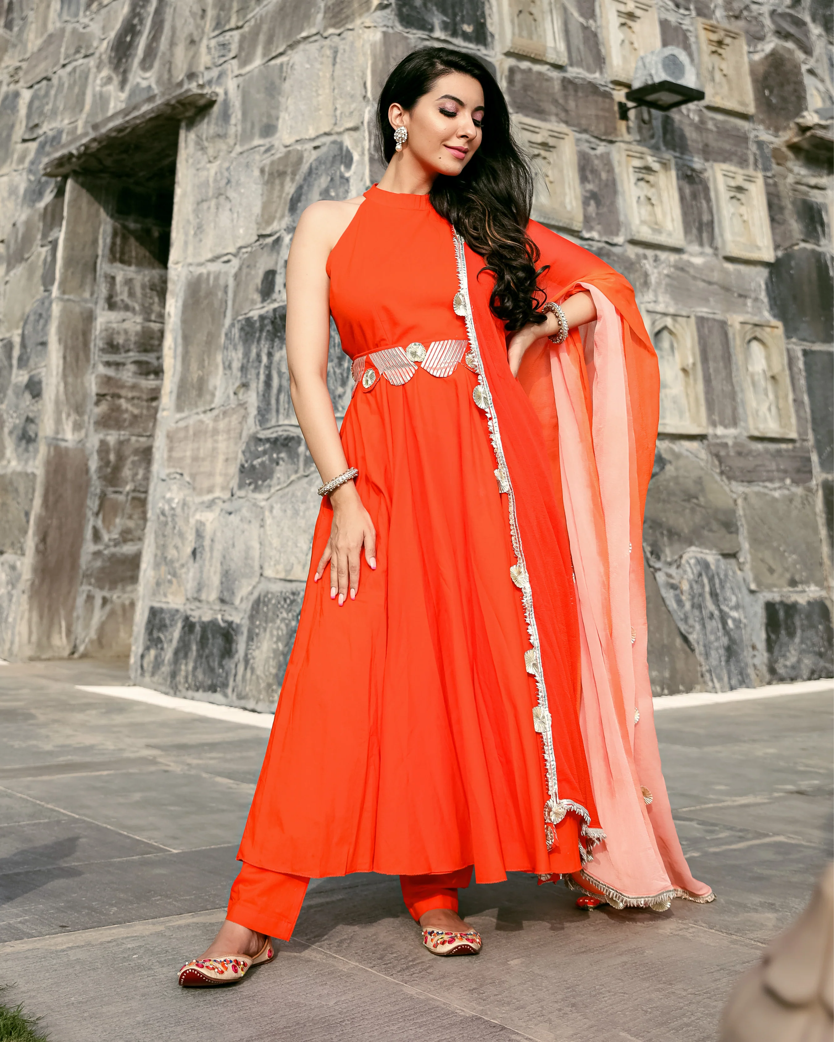 Orange Muse Leheriya Gota Suit Set - Image 5