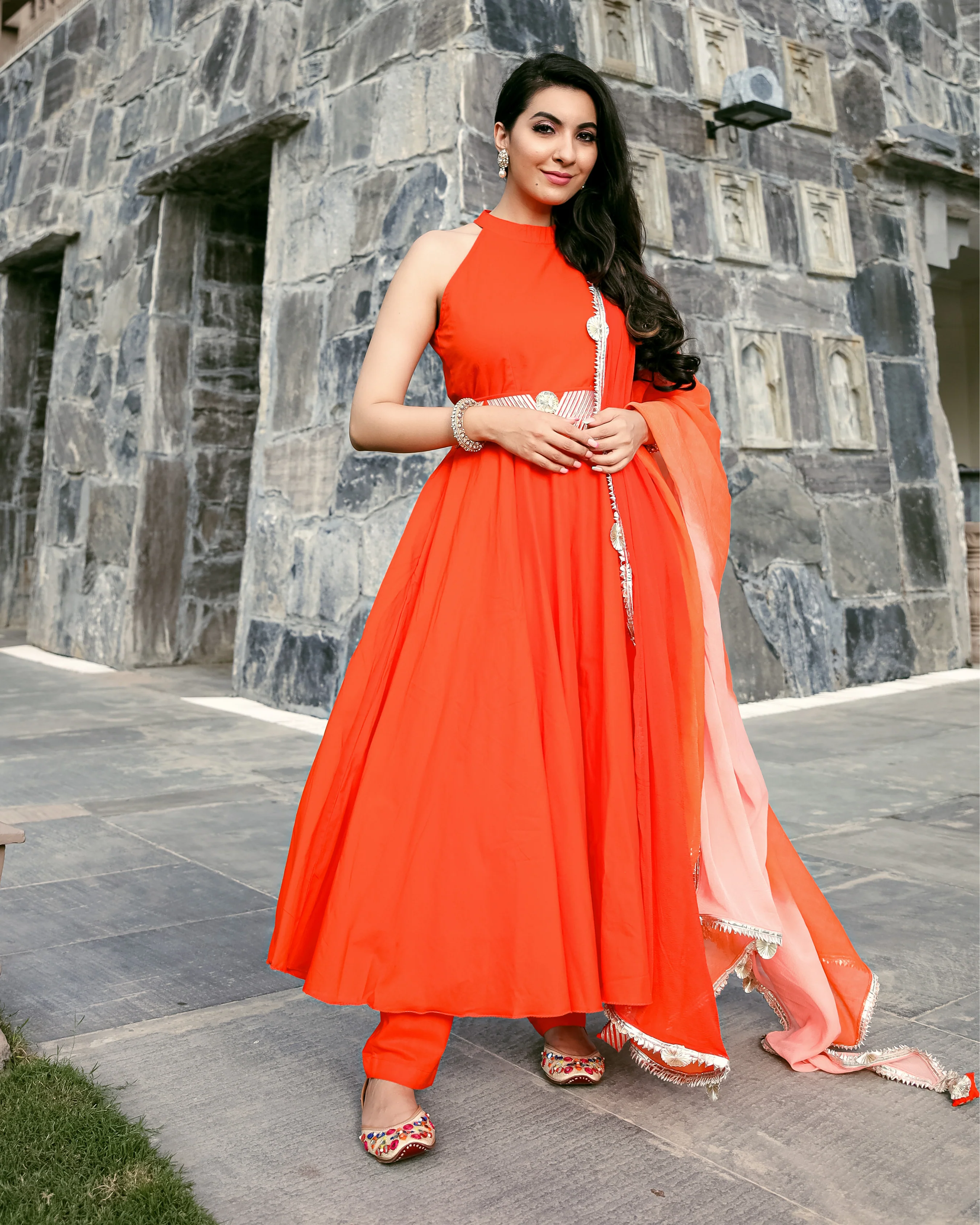 Orange Muse Leheriya Gota Suit Set - Image 6
