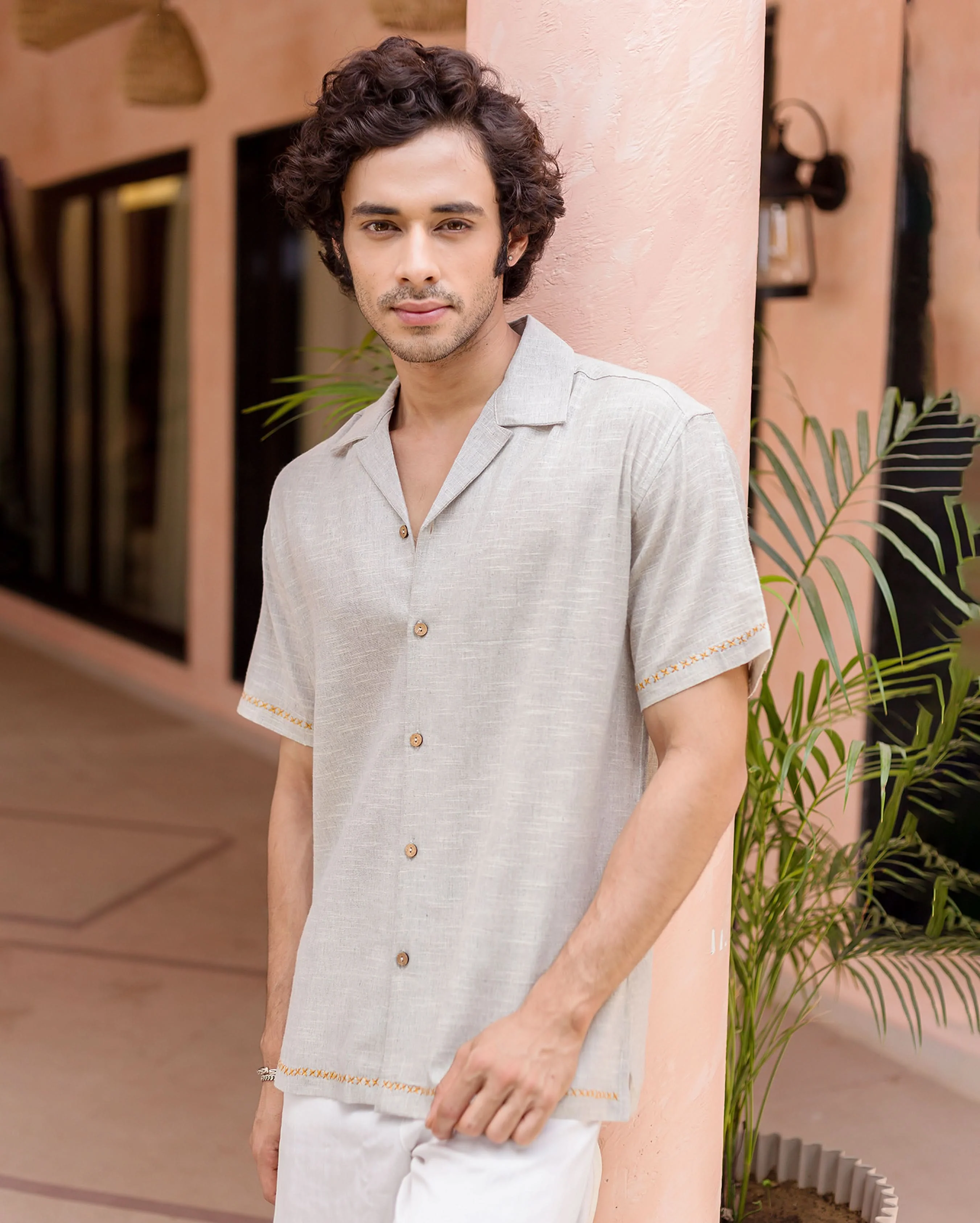 Owen Grey Embroidered Cotton Shirt - Image 3