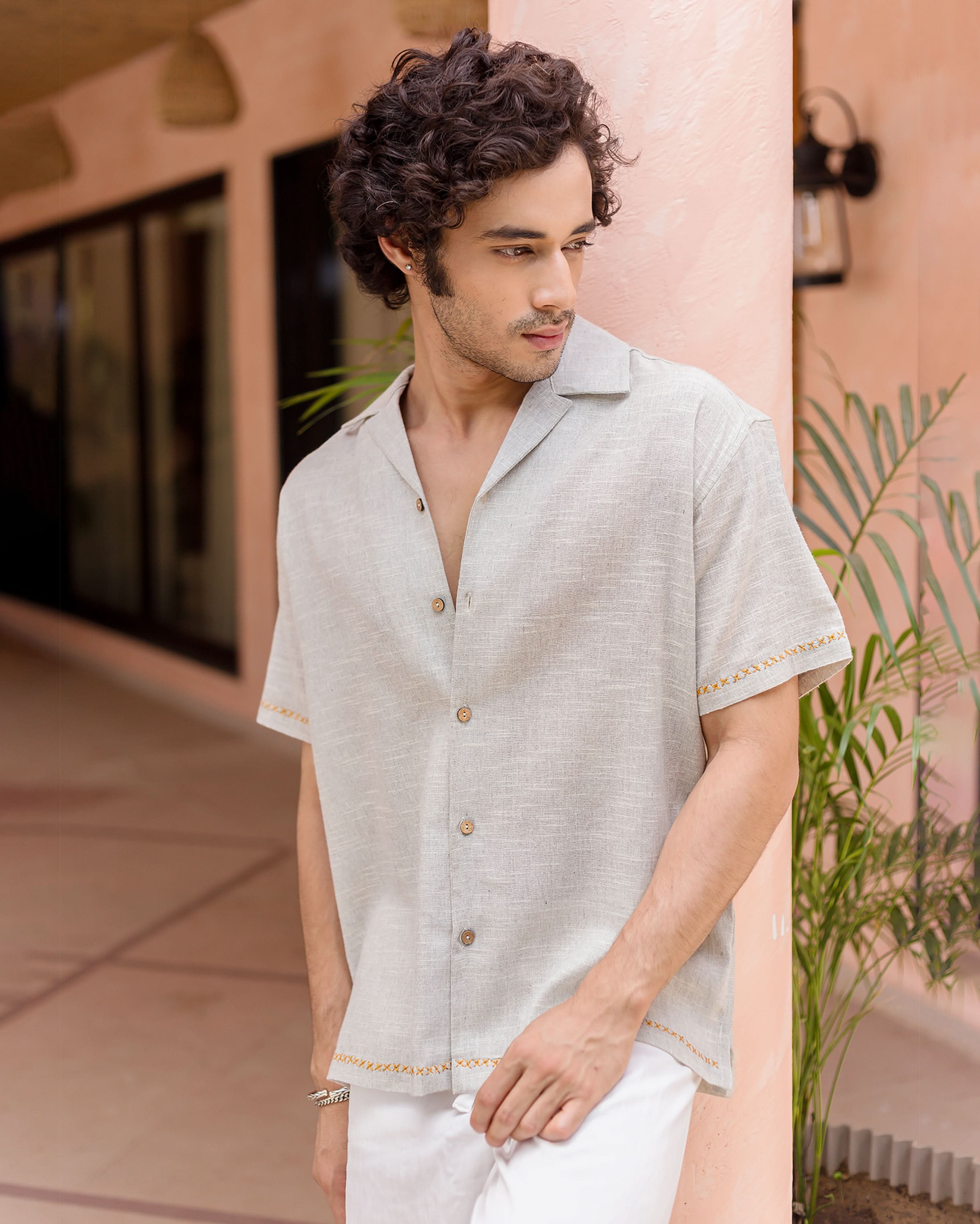 Owen Grey Embroidered Cotton Shirt - Image 5