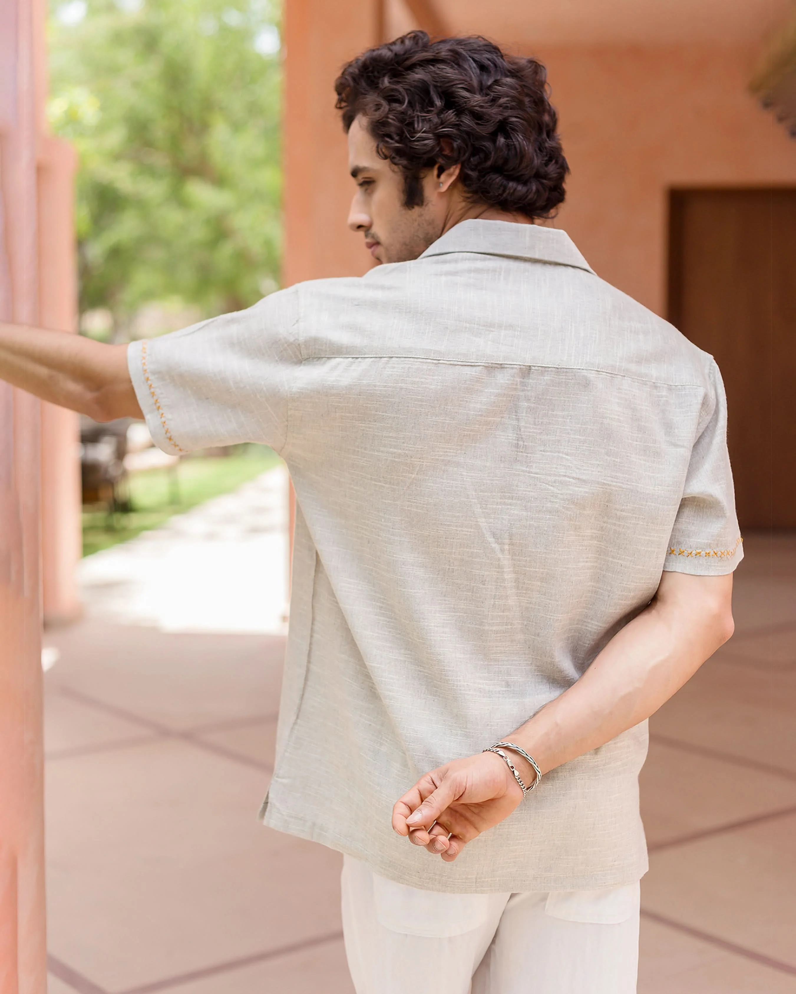 Owen Grey Embroidered Cotton Shirt - Image 6
