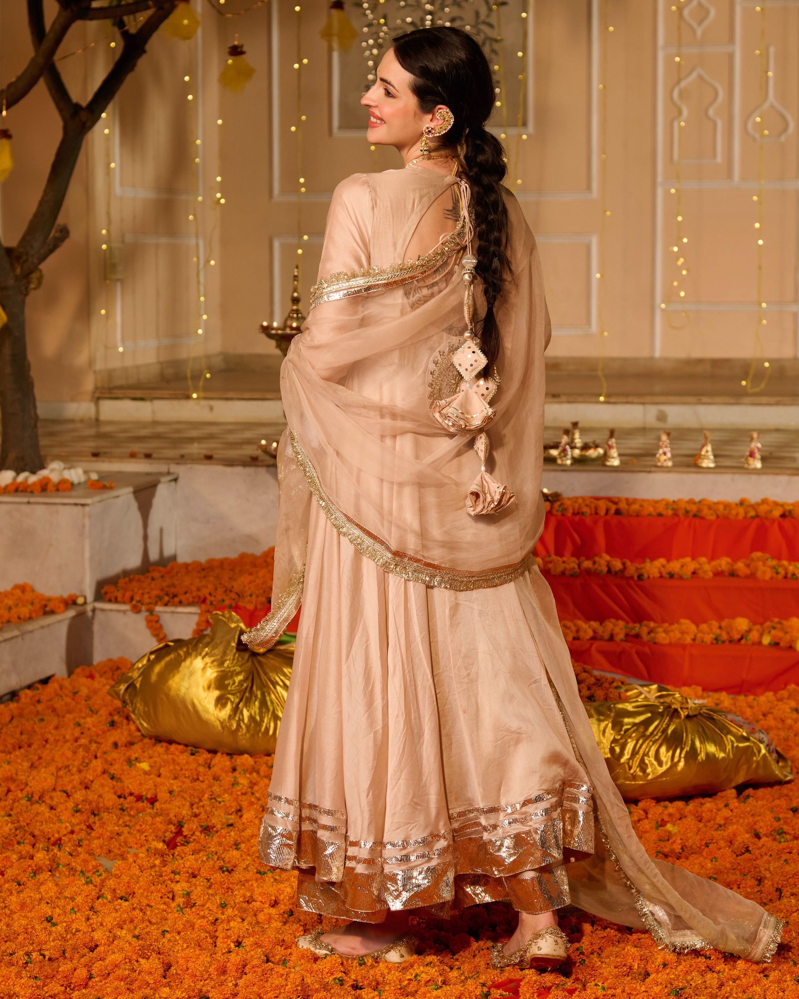 Padma Beige Solid Chanderi Suit Set - Image 6