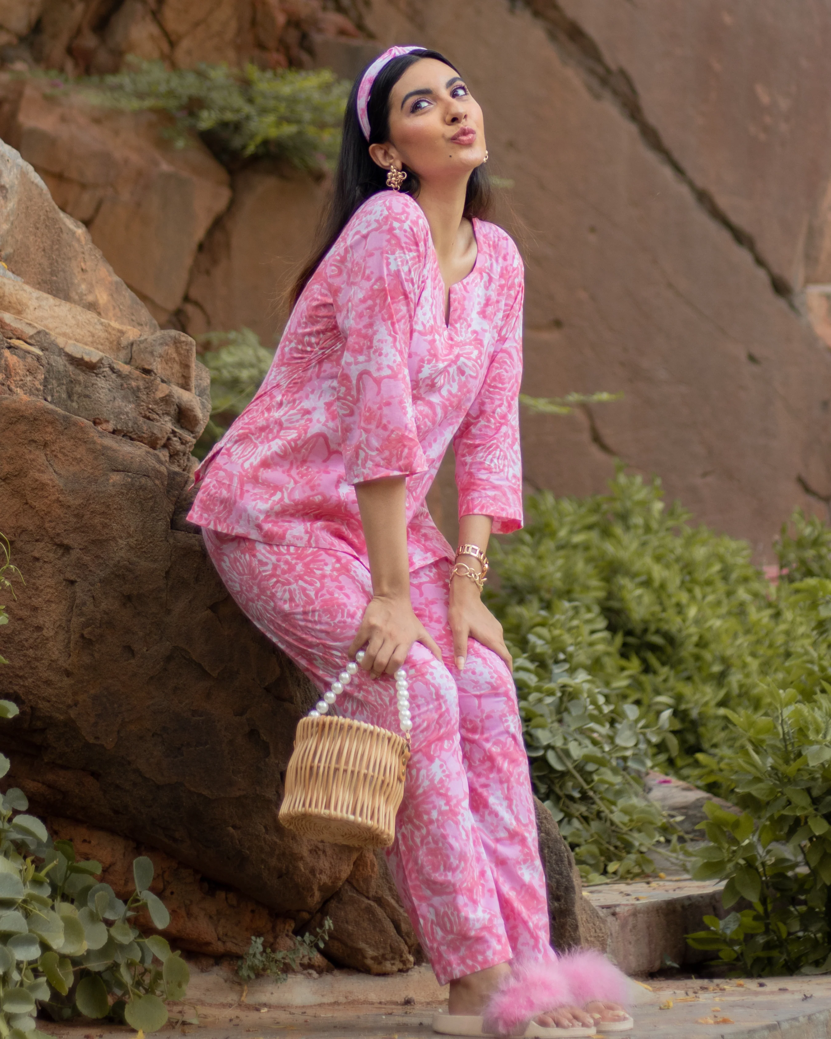 Panama Pink Cotton Night Suit - Image 4