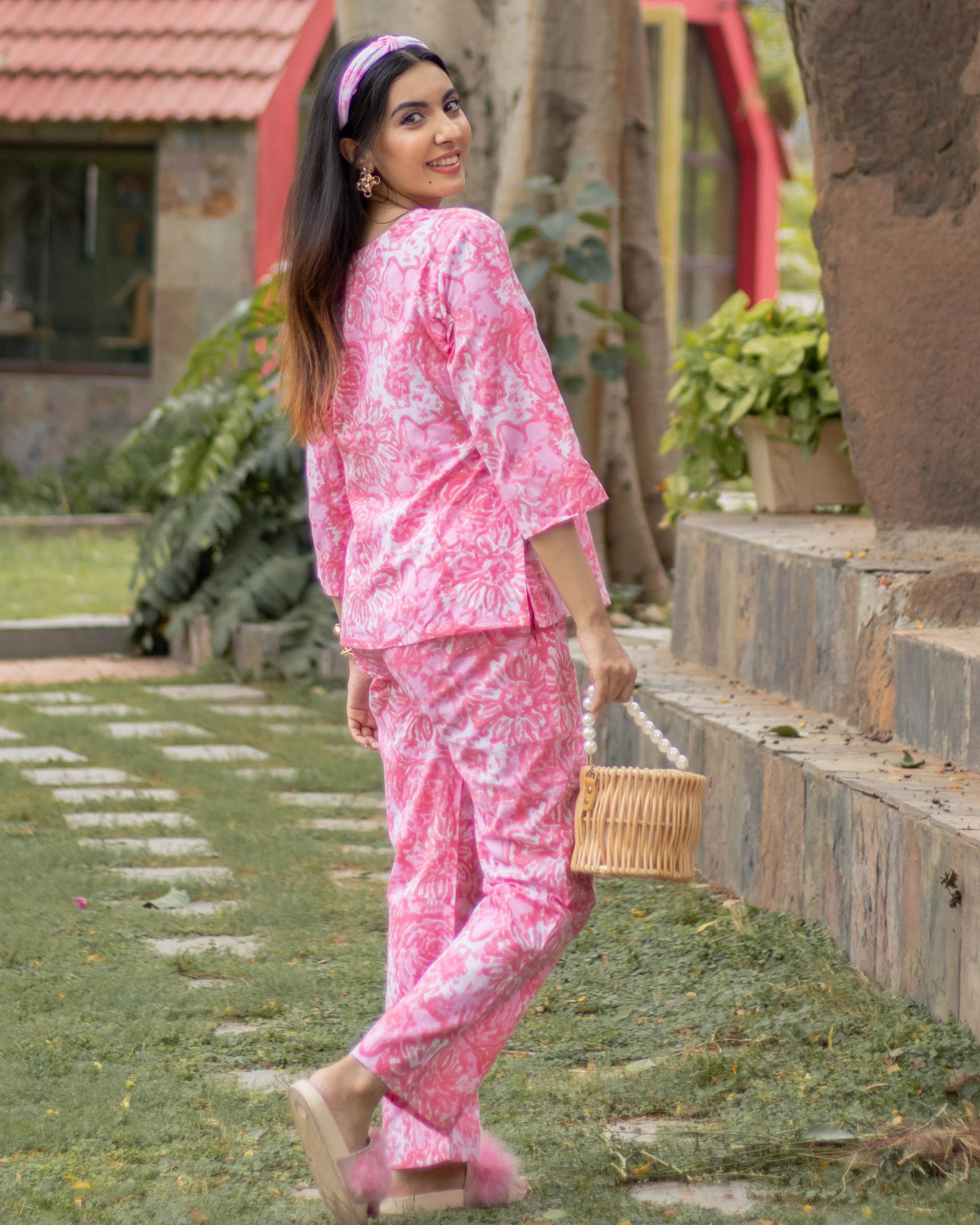 Panama Pink Cotton Night Suit - Image 5