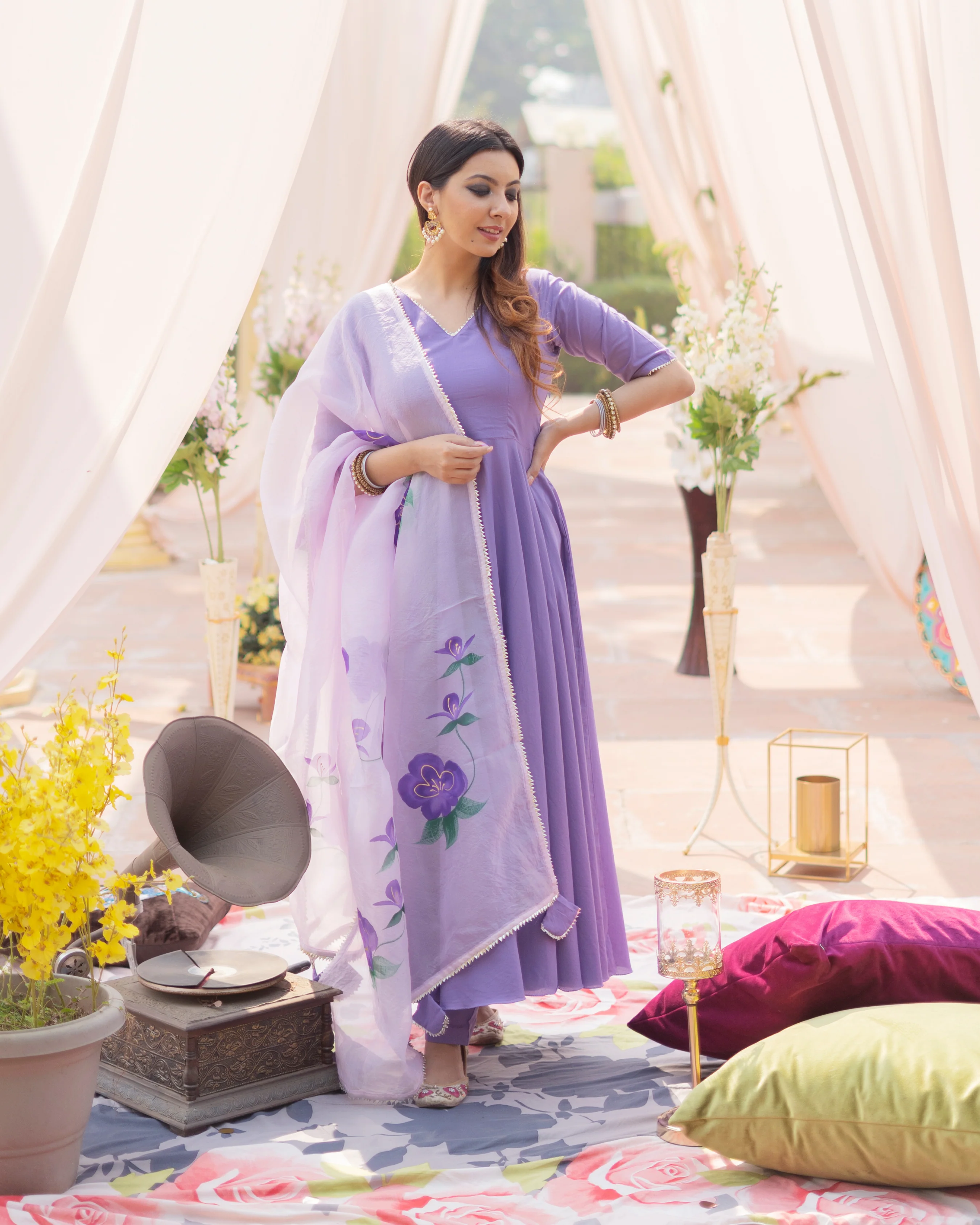 Passionate Purple Organza Handpainted Suit Set - Image 2