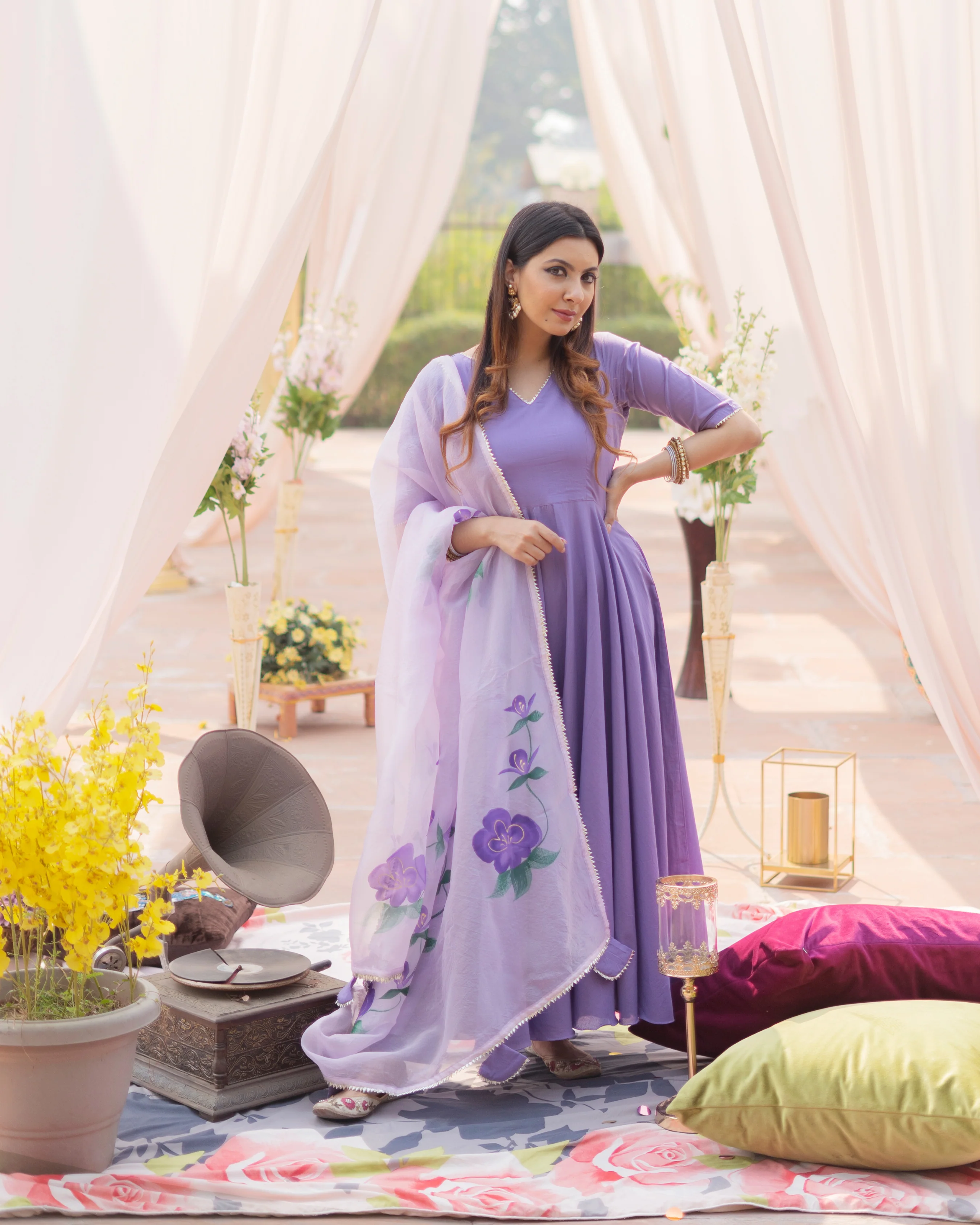 Passionate Purple Organza Handpainted Suit Set - Image 4