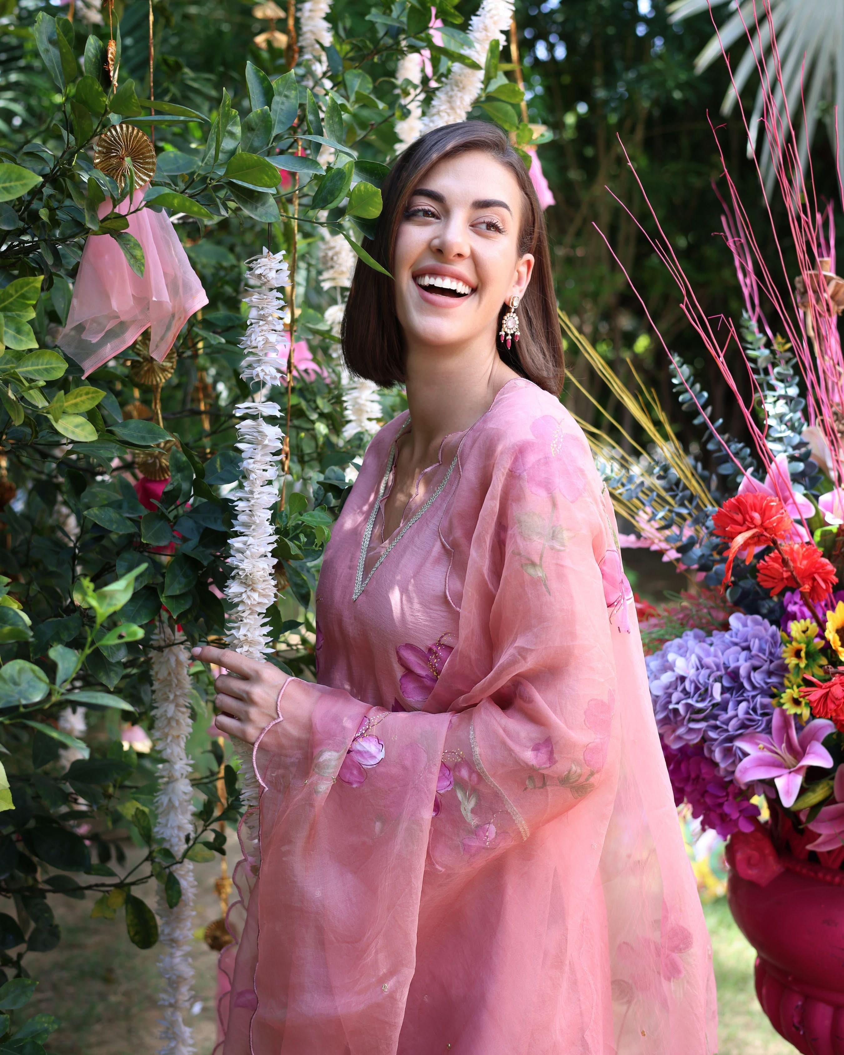 Peach Dream Handpainted Chanderi Suit Set - Image 3