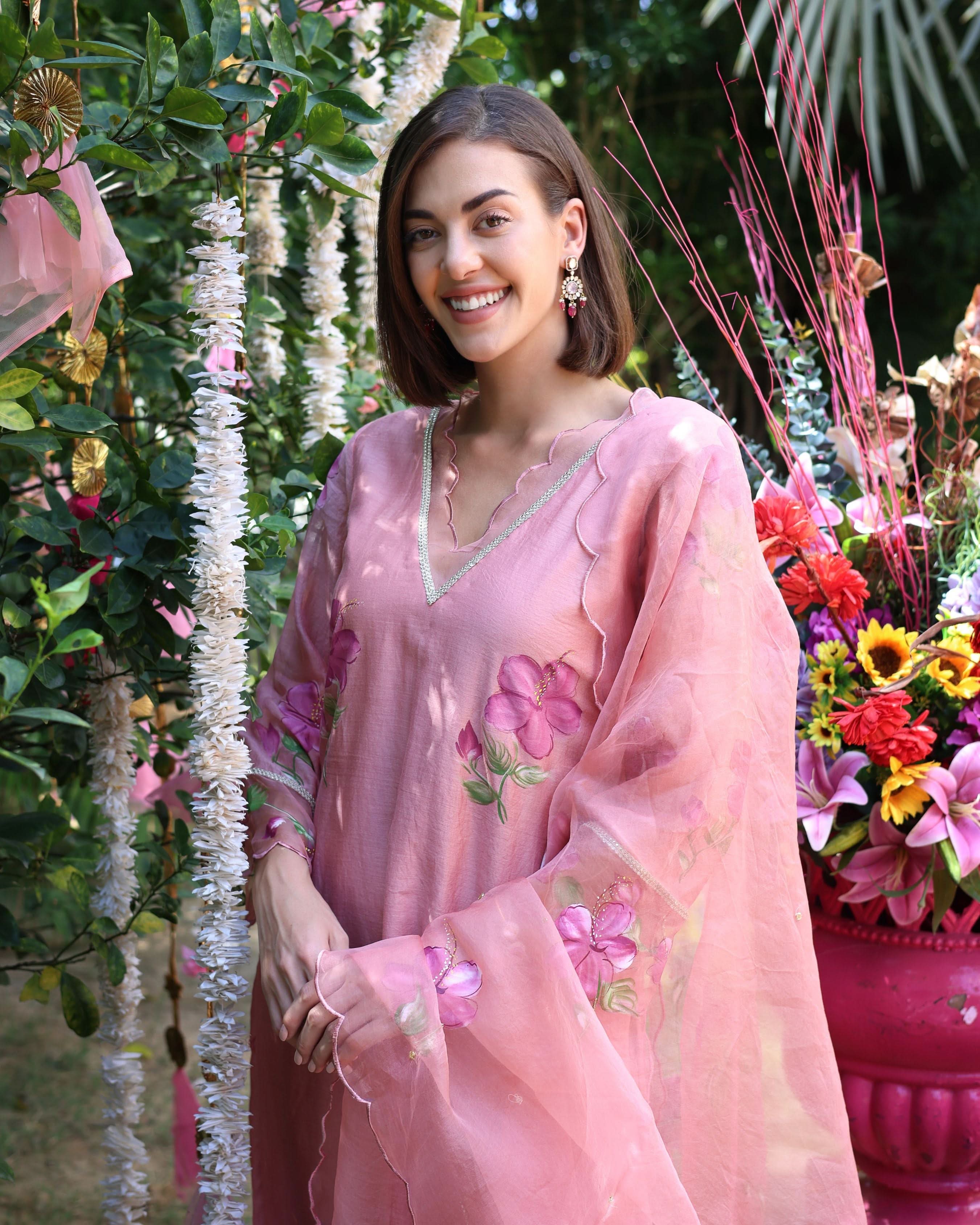Peach Dream Handpainted Chanderi Suit Set - Image 5