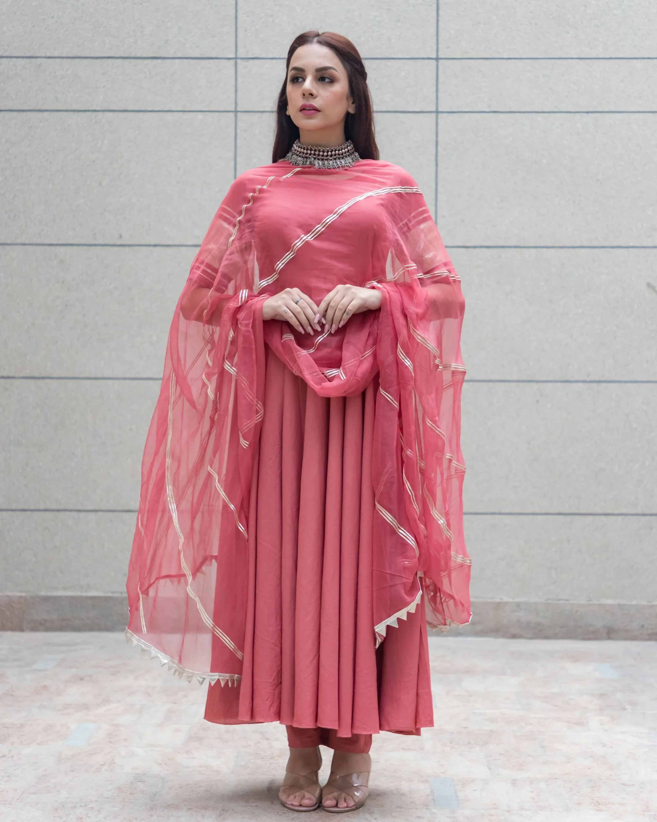 Peach Gotapatti Cotton Suit Set - Image 3
