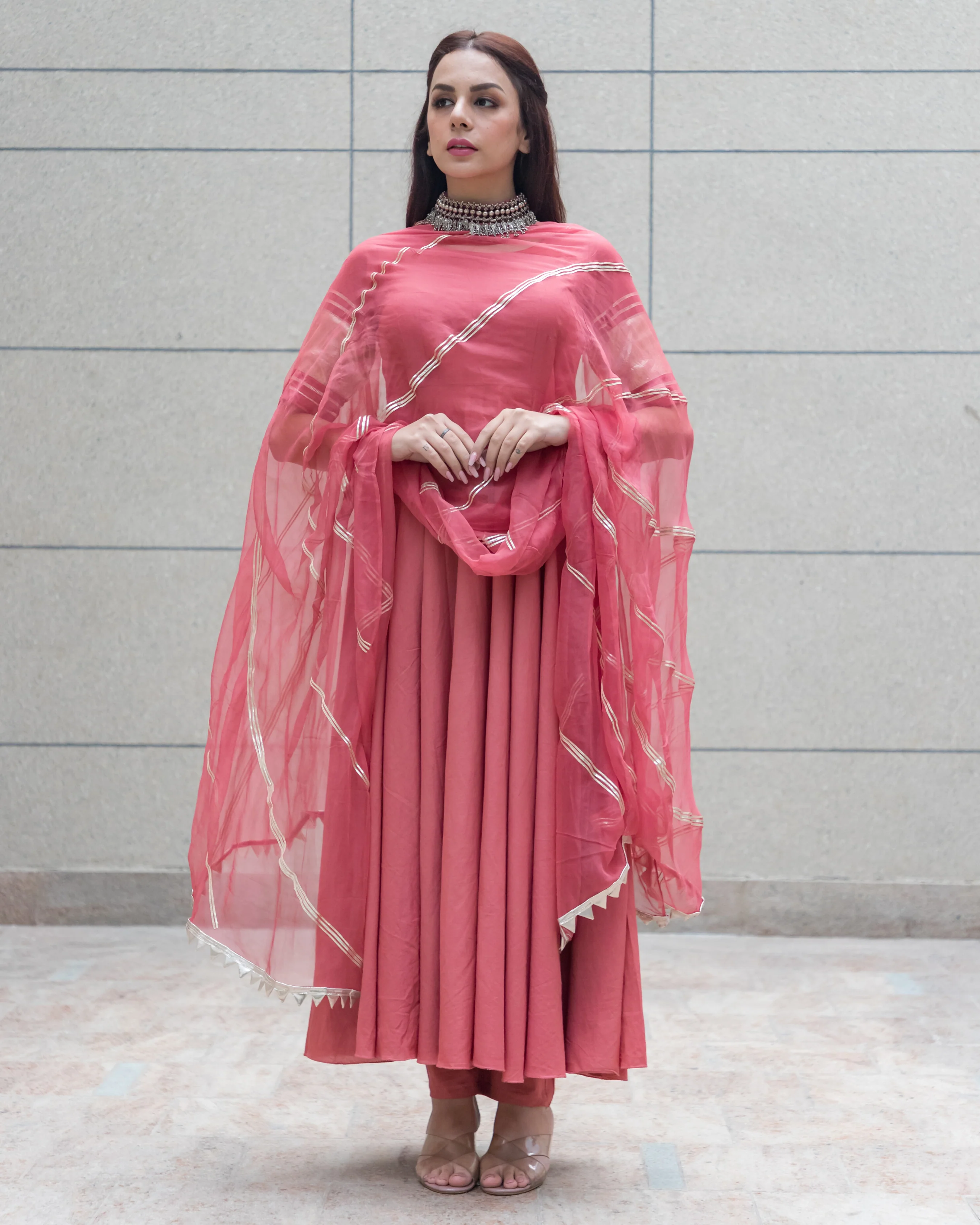 Peach Gotapatti Cotton Suit Set - Image 5