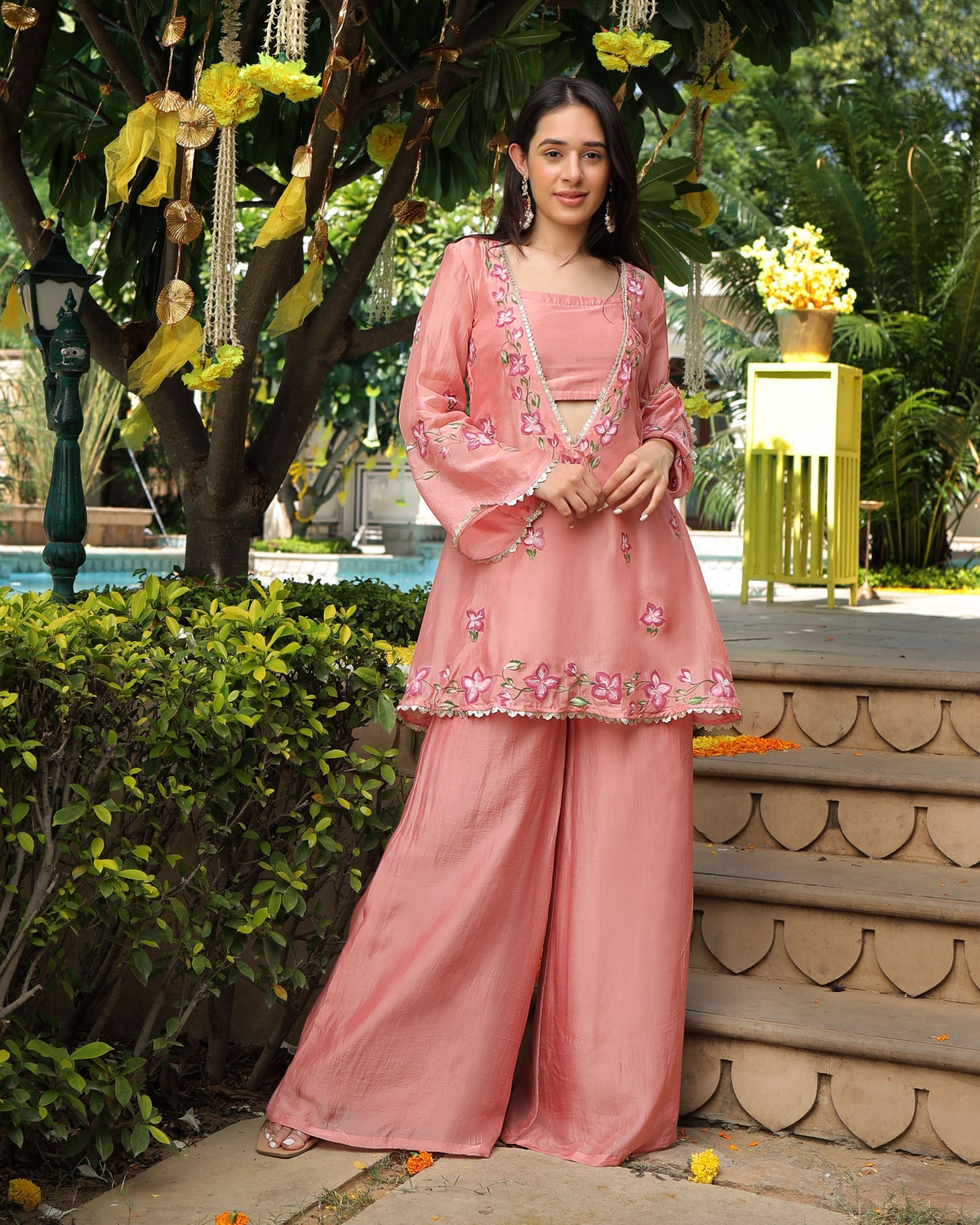 Peach Mystery Handpainted Silk Coord Set - Image 3