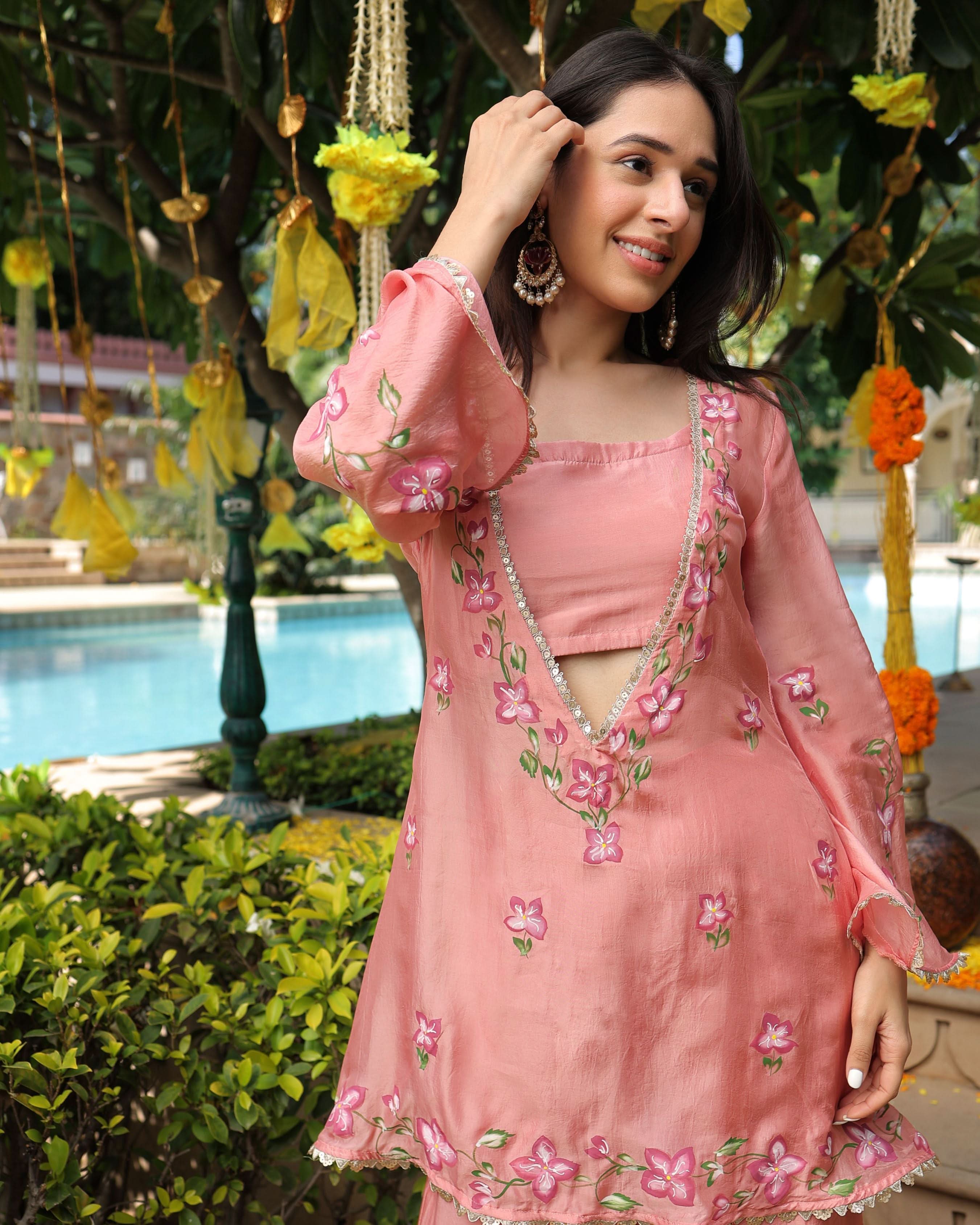 Peach Mystery Handpainted Silk Coord Set - Image 5