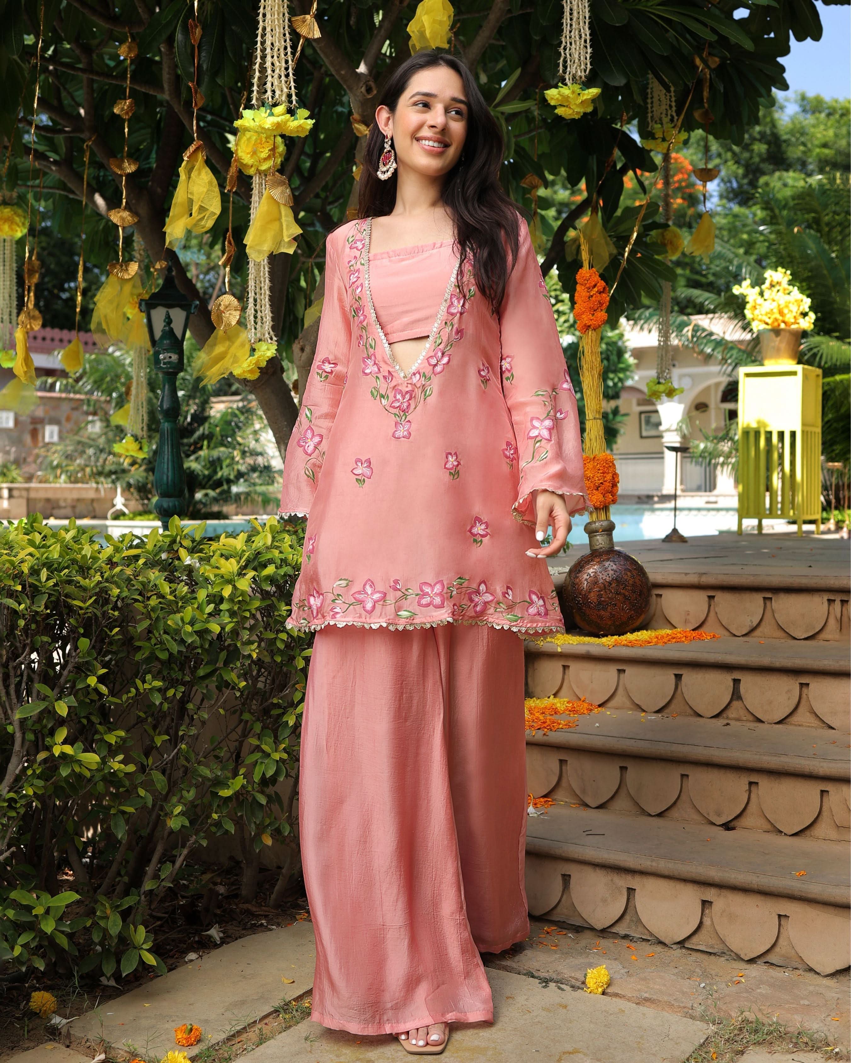 Peach Mystery Handpainted Silk Coord Set - Image 7