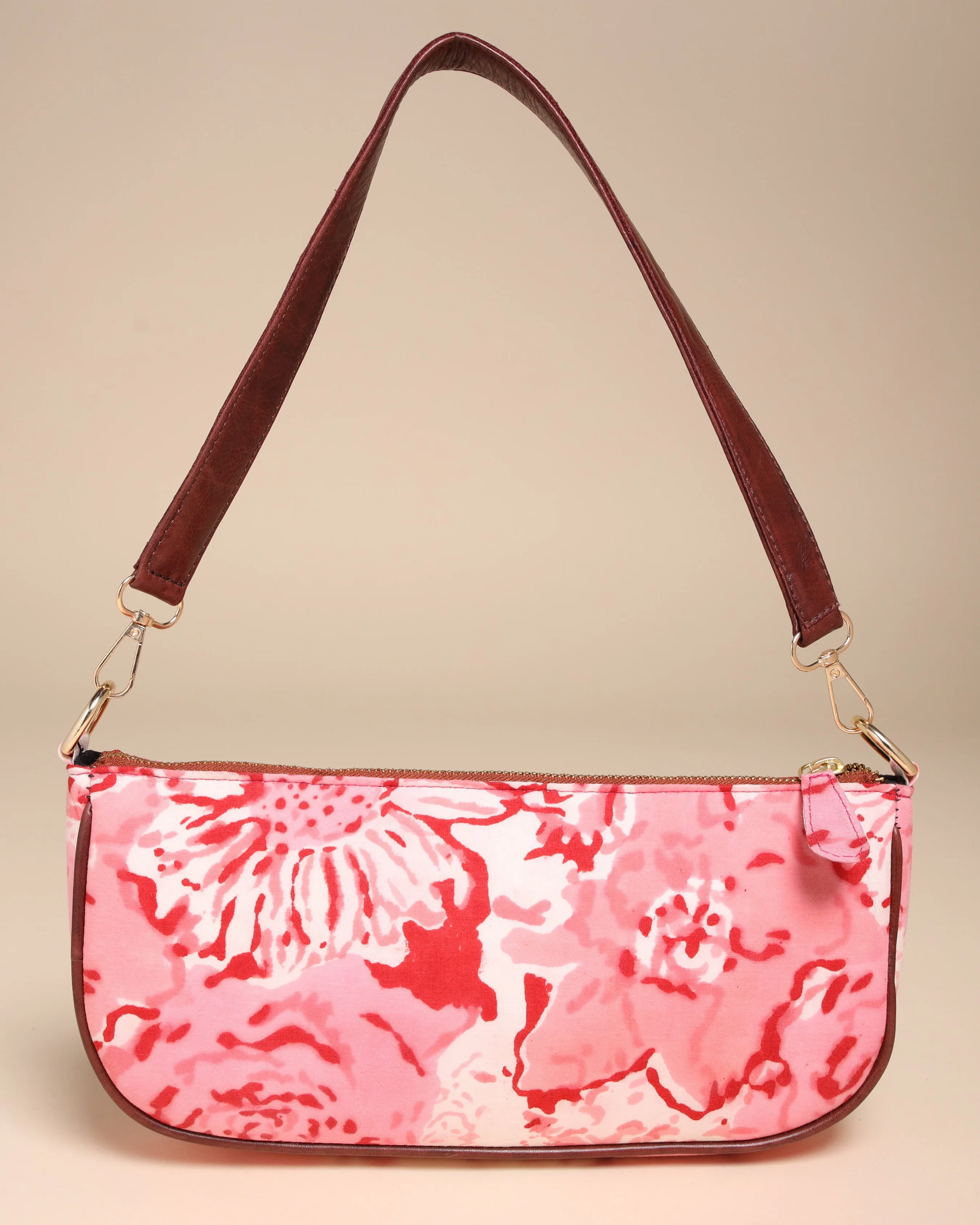 Peach Rosa Cotton Blockprinted Mini Baguette Bag - Image 2