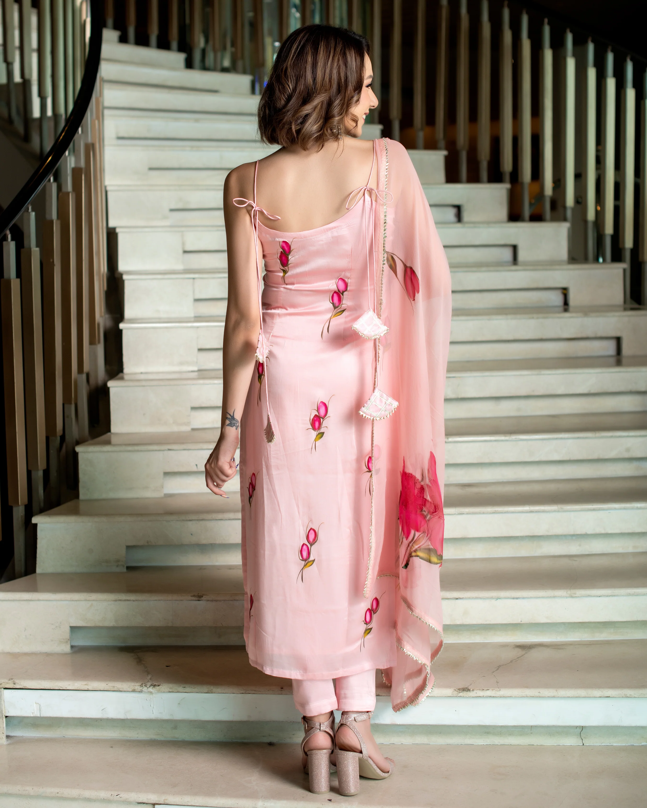 Peach Rose Handpainted Suit Set - Image 3