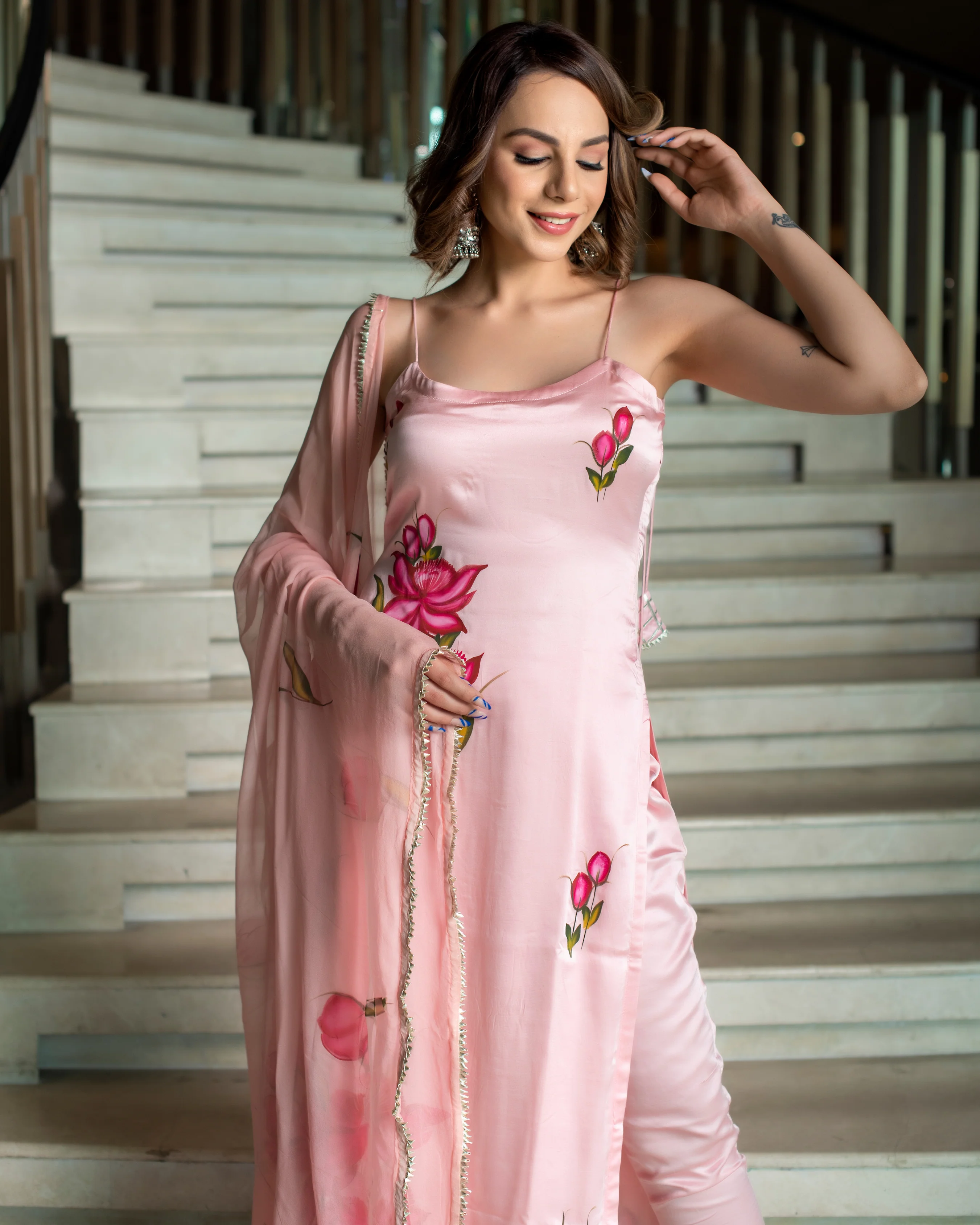 Peach Rose Handpainted Suit Set - Image 4
