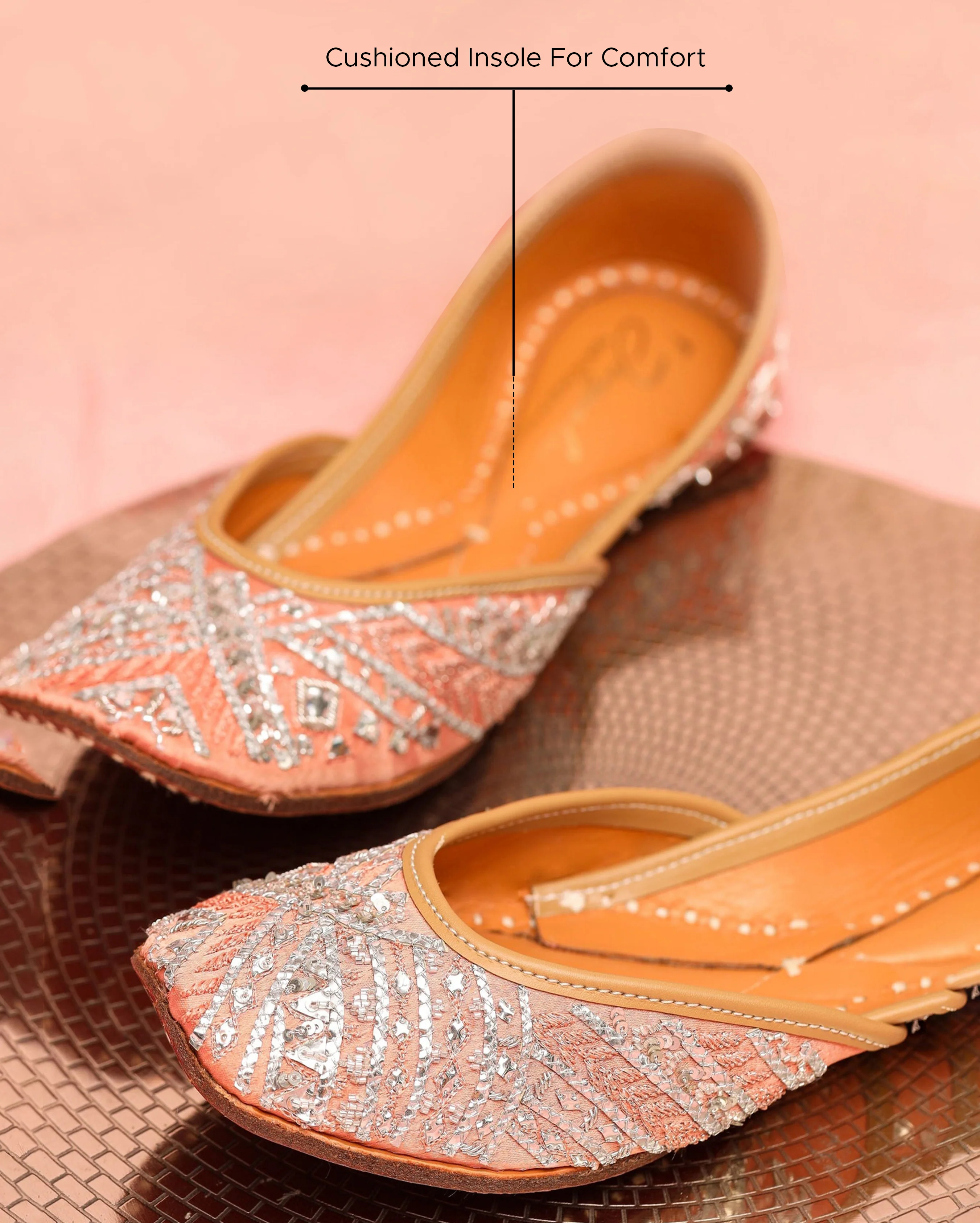 Peach Sprinkle Handcrafted Jutti - Image 3