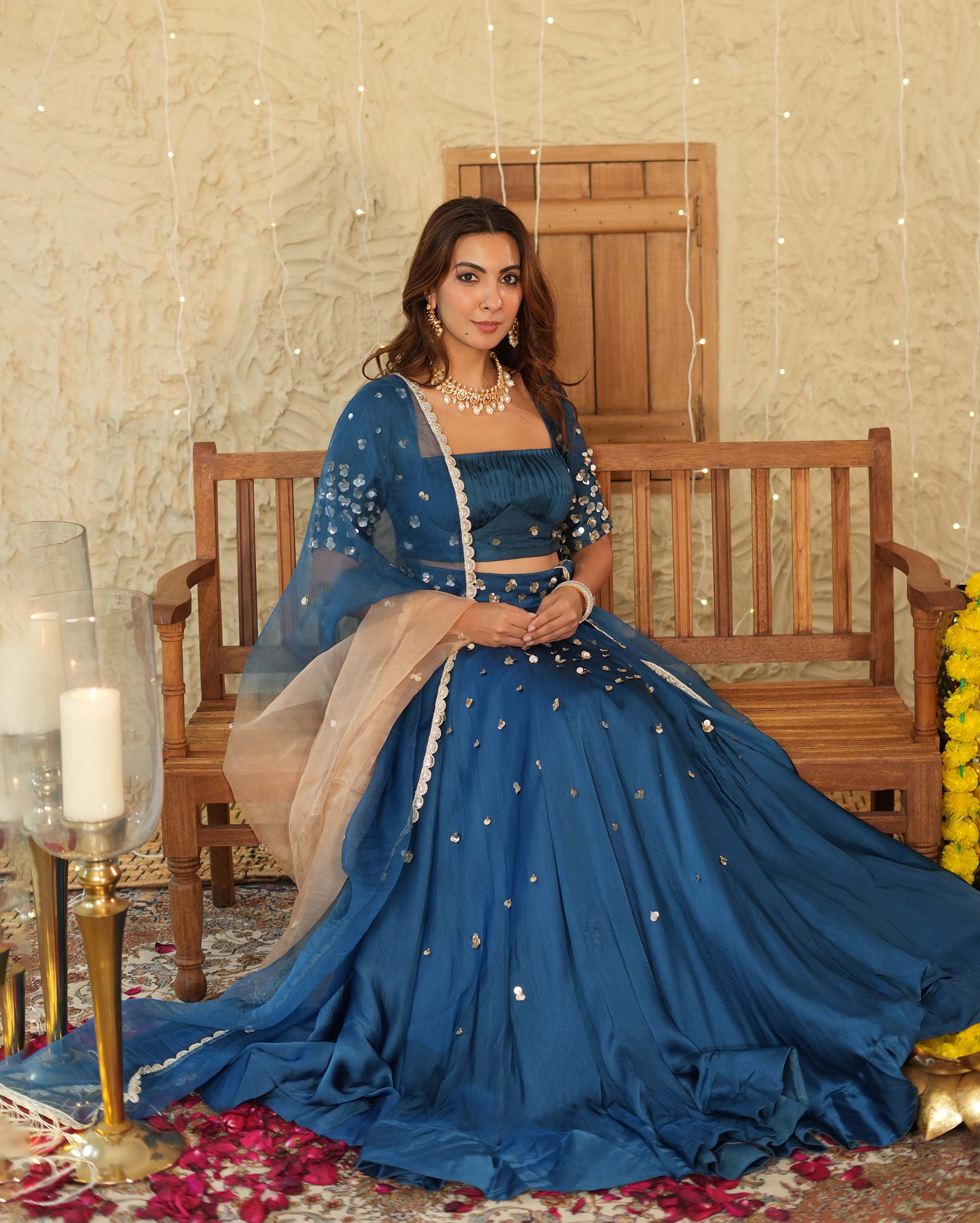 Phuljhadi Blue Handcrafted Satin Lehenga Set - Image 3