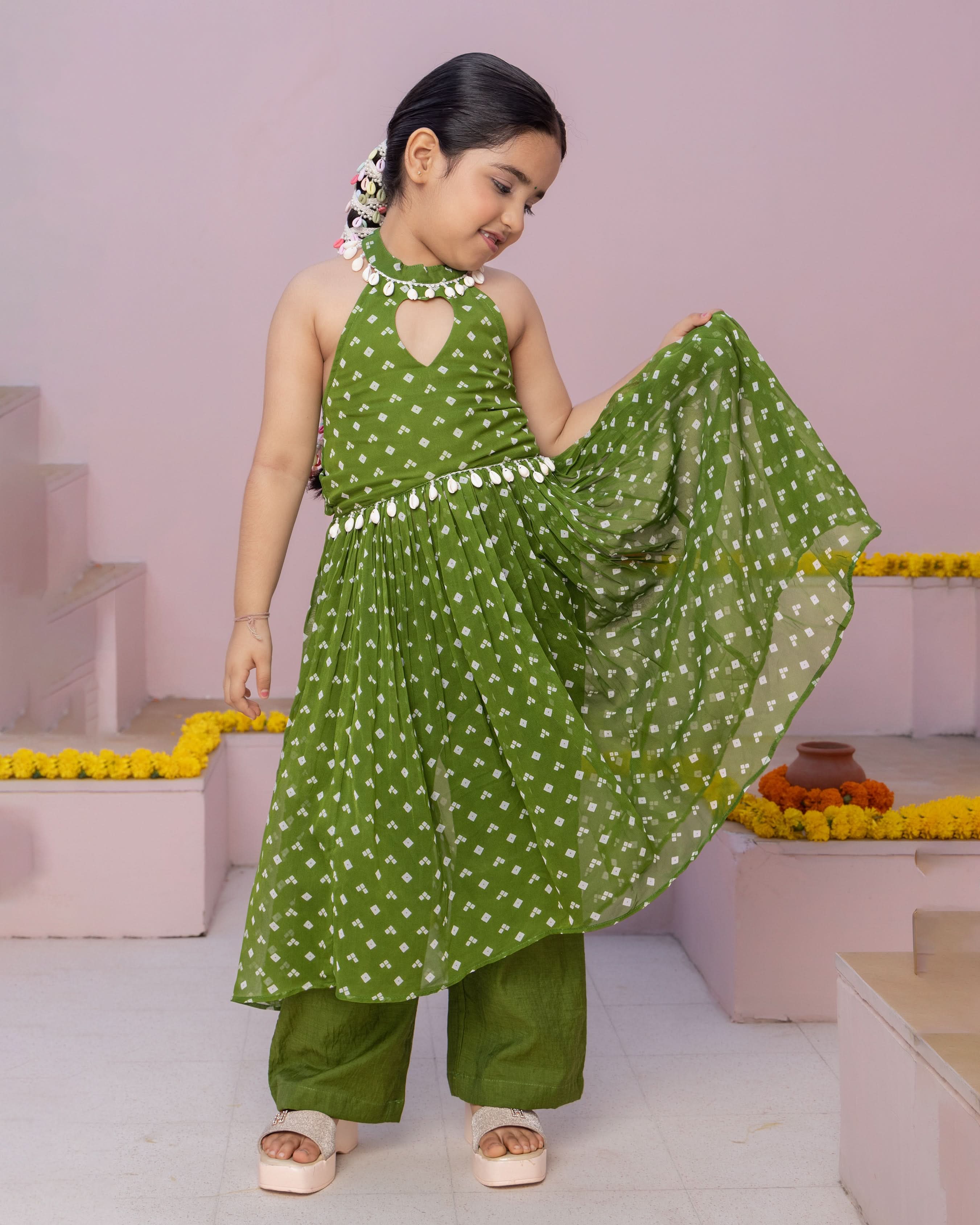 Pihu Green Bandhani Georgette Coord Set - Image 3