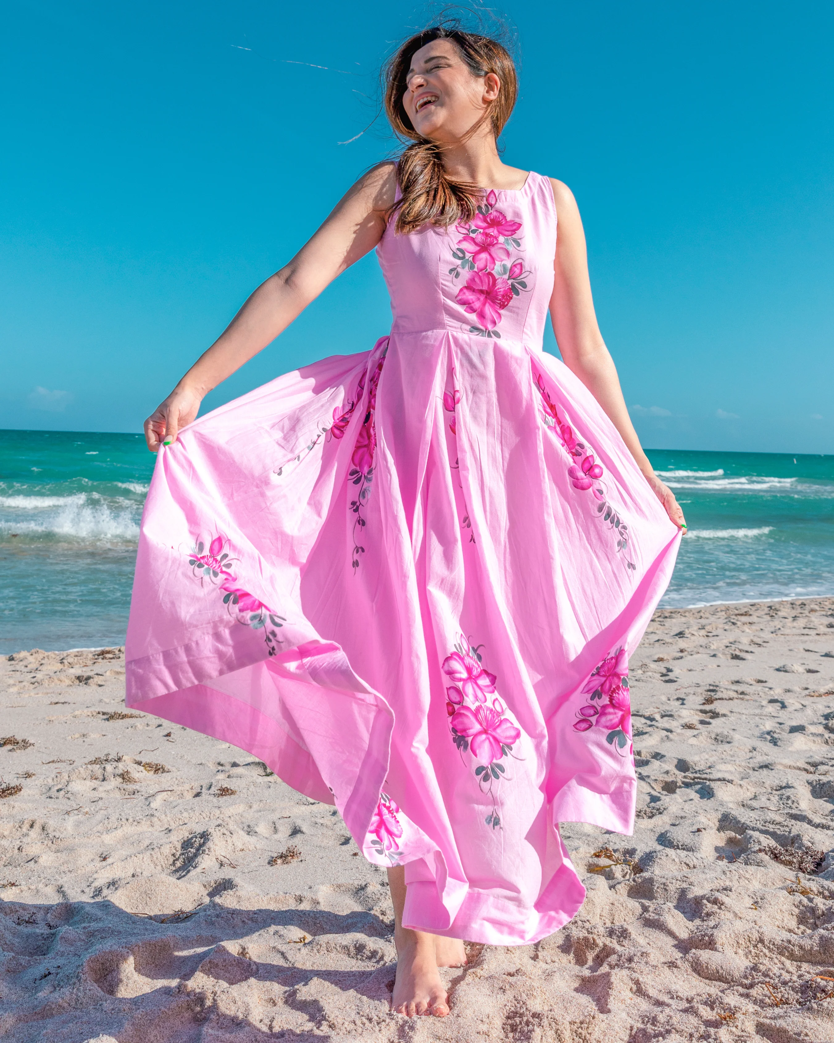 Pink Costa Handpainted Cotton Dress - Image 4