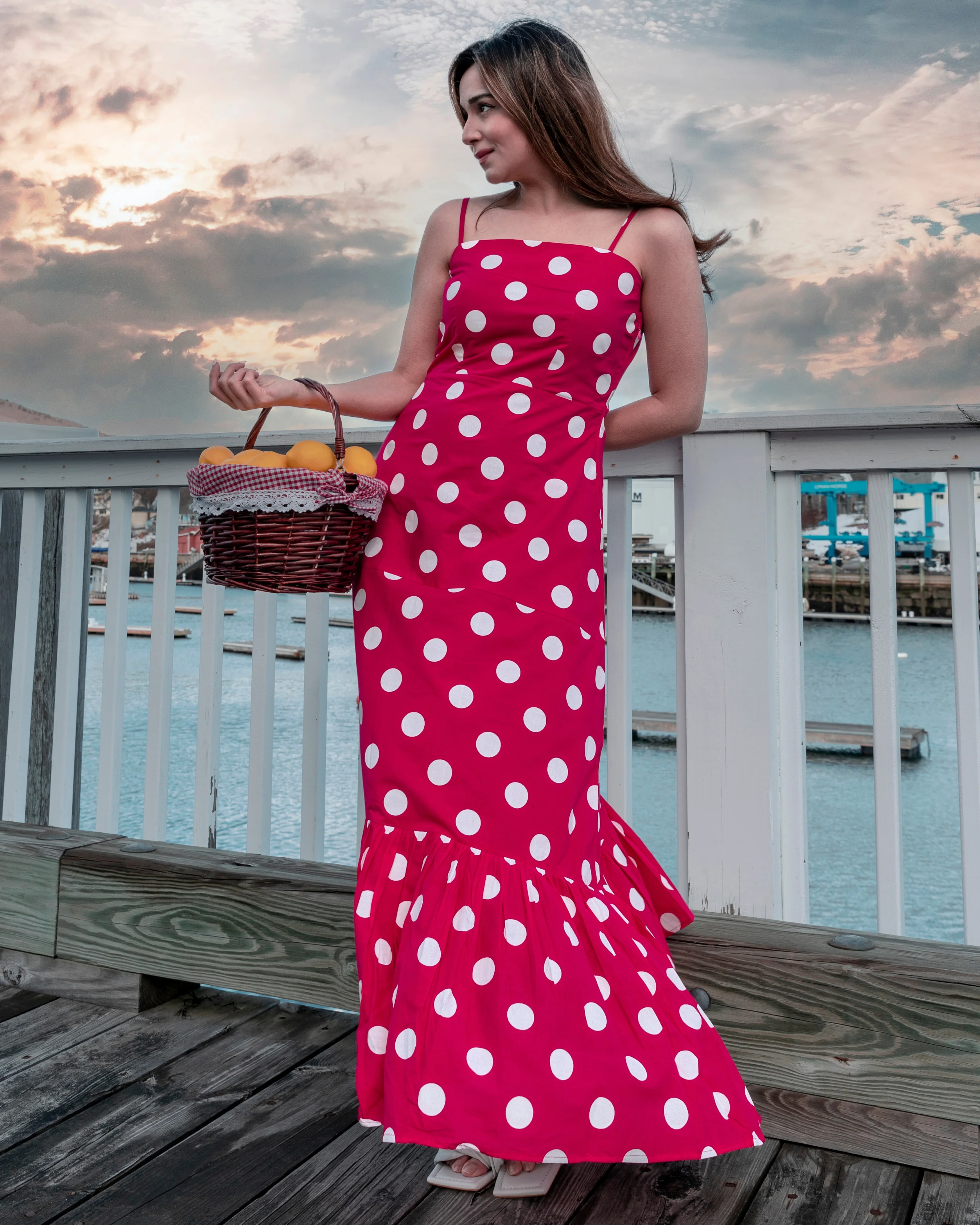 Pink Crepe Polka Cotton Dress - Image 3