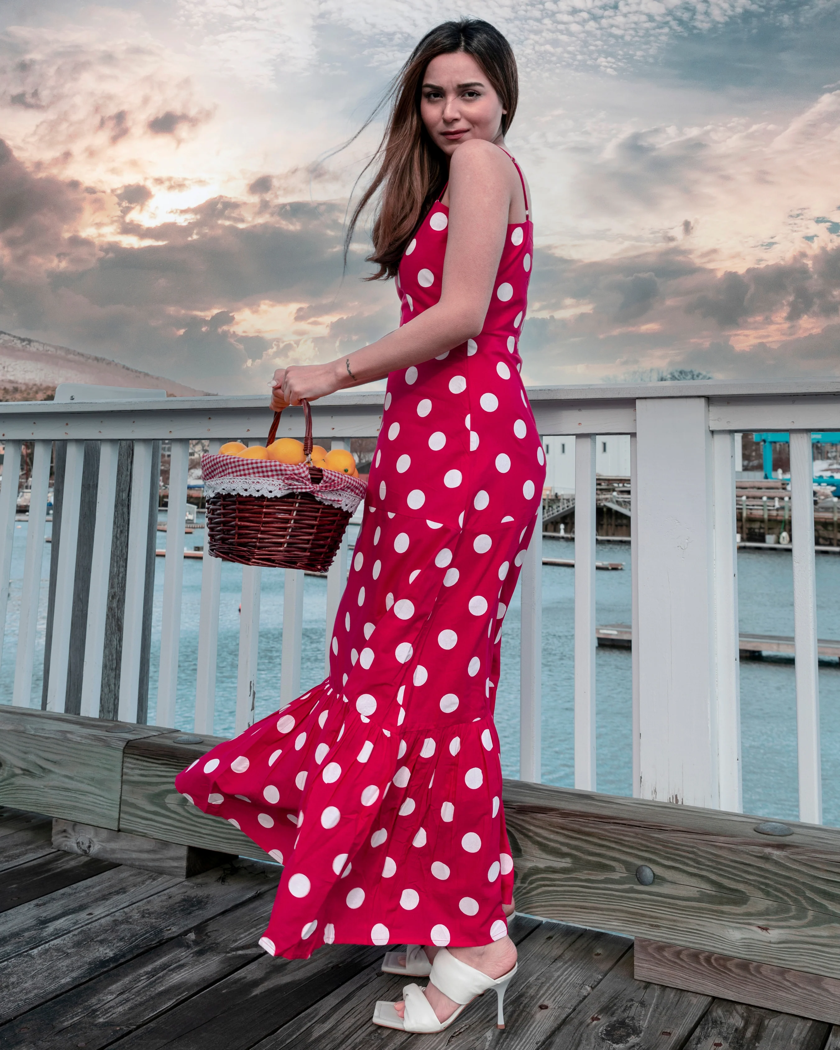 Pink Crepe Polka Cotton Dress - Image 4
