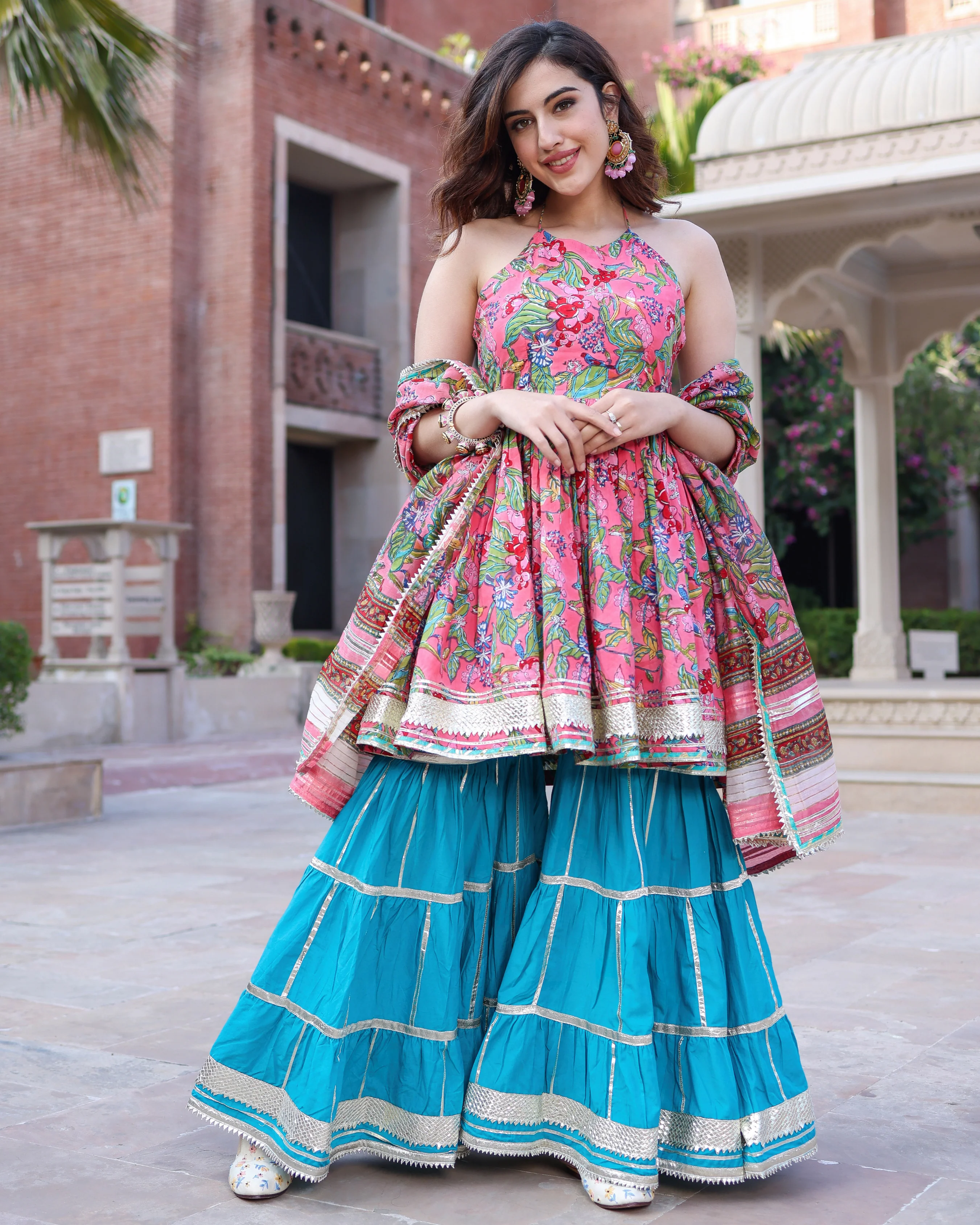 Pink Dolphin Handblock Sharara Set - Image 3