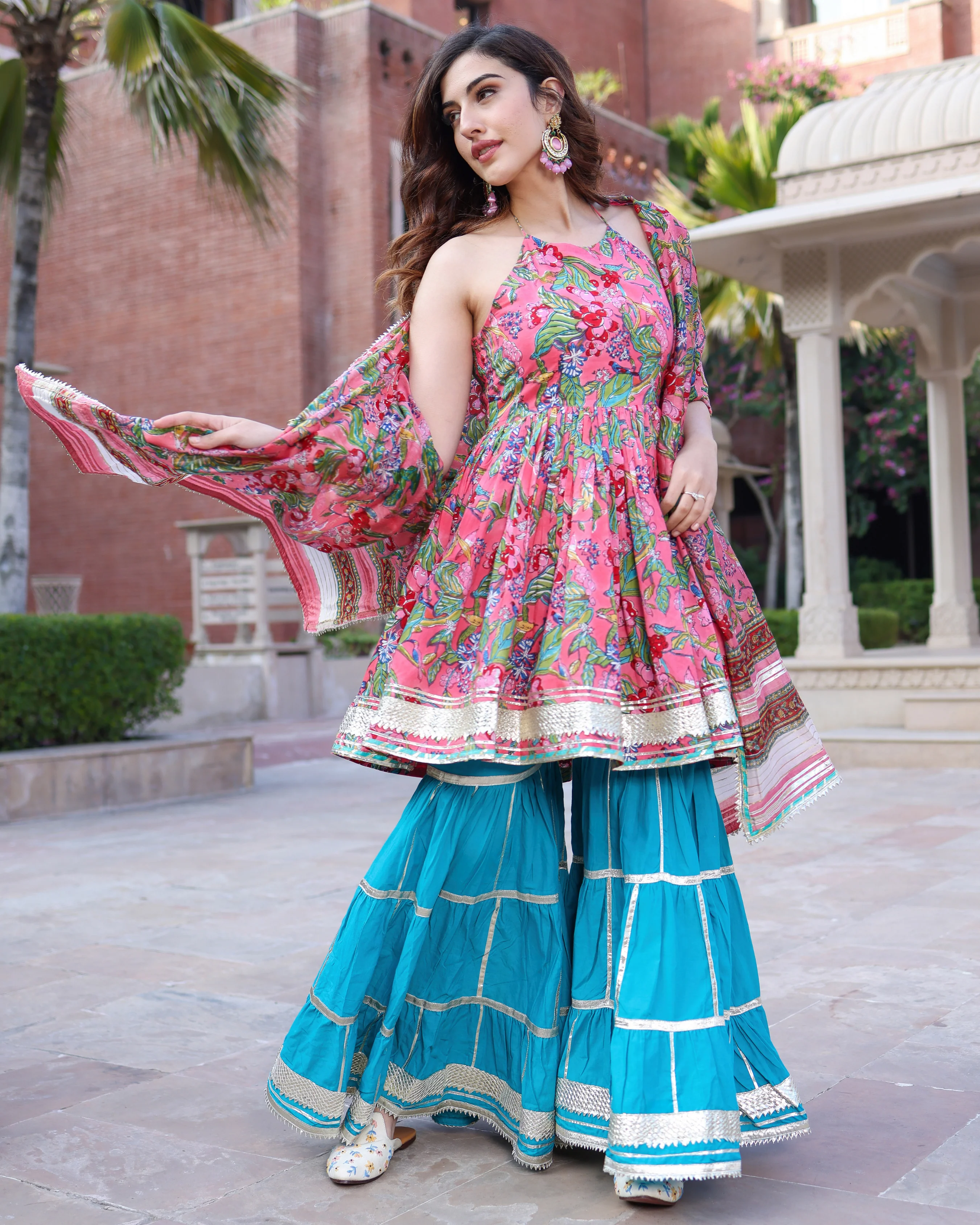 Pink Dolphin Handblock Sharara Set - Image 4