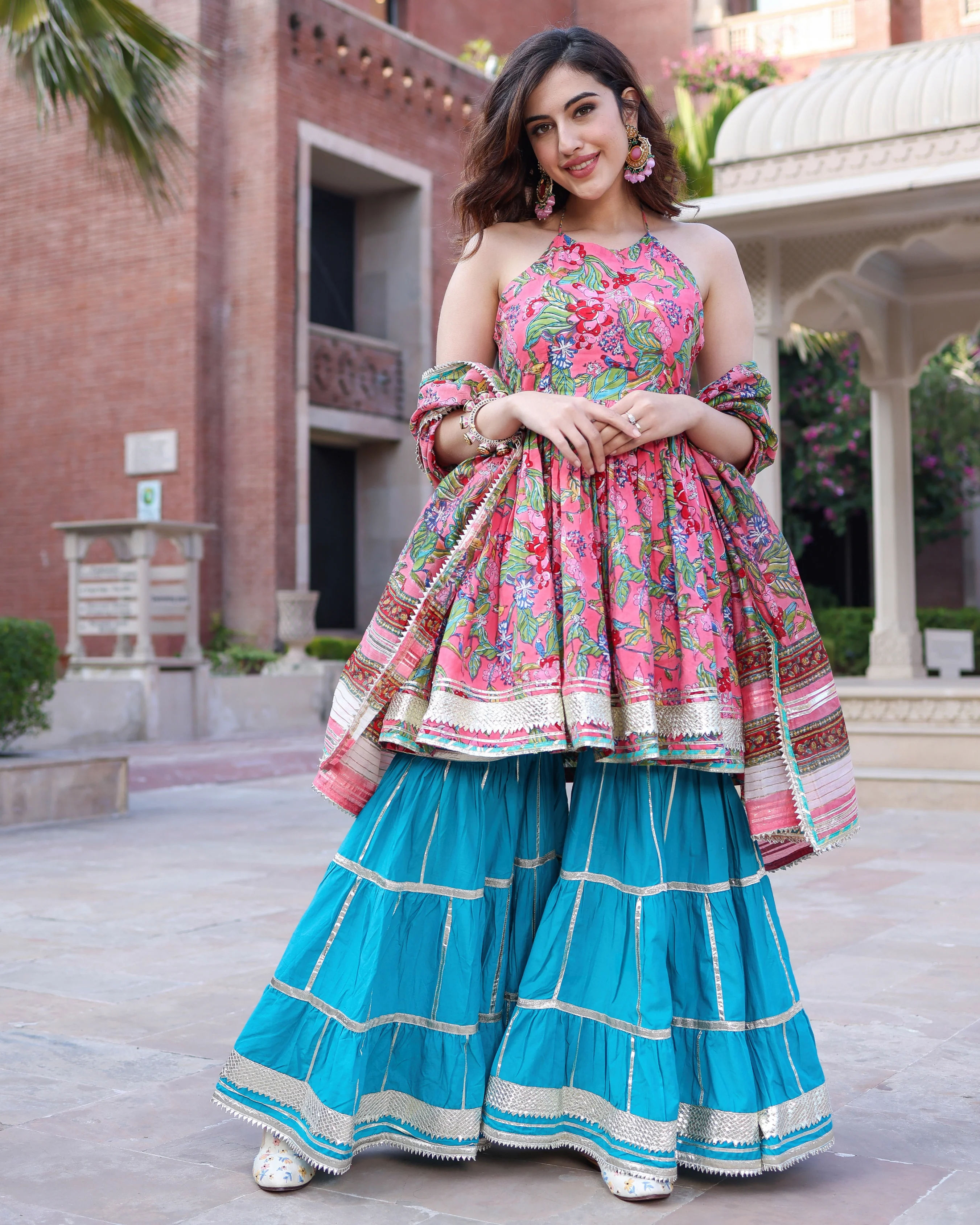 Pink Dolphin Handblock Sharara Set - Image 6