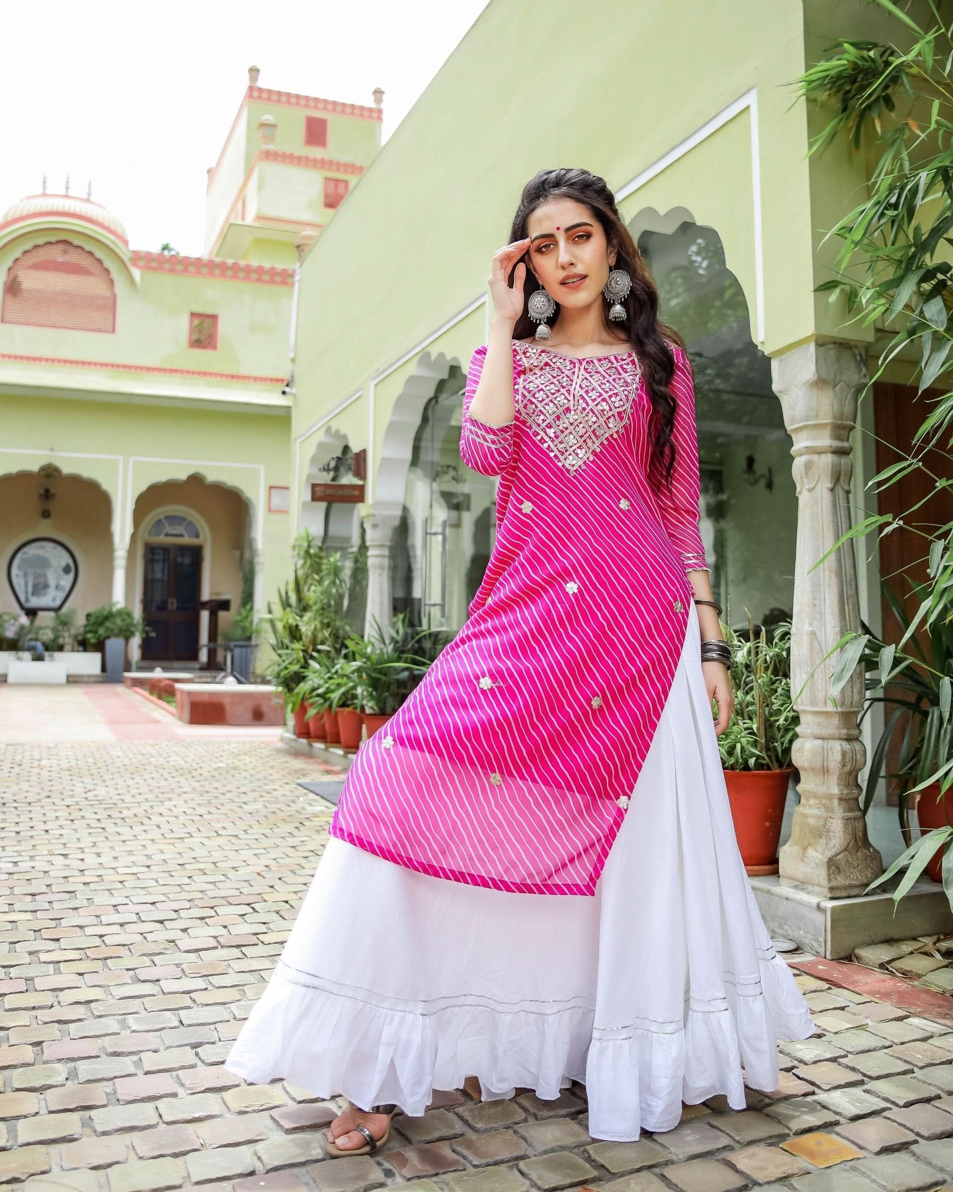Pink Leheriya Ghaghra Kurti Set - Image 5