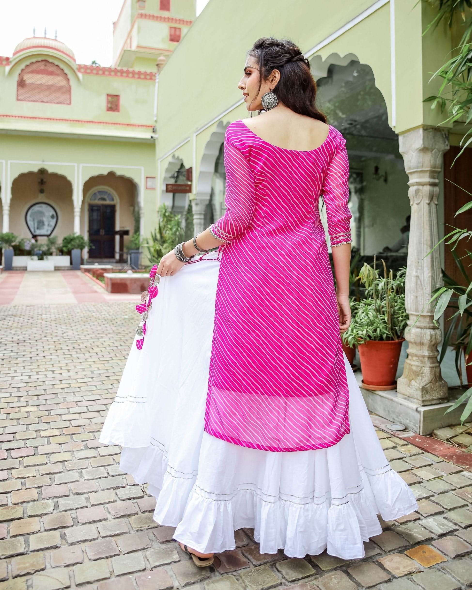 Pink Leheriya Ghaghra Kurti Set - Image 7