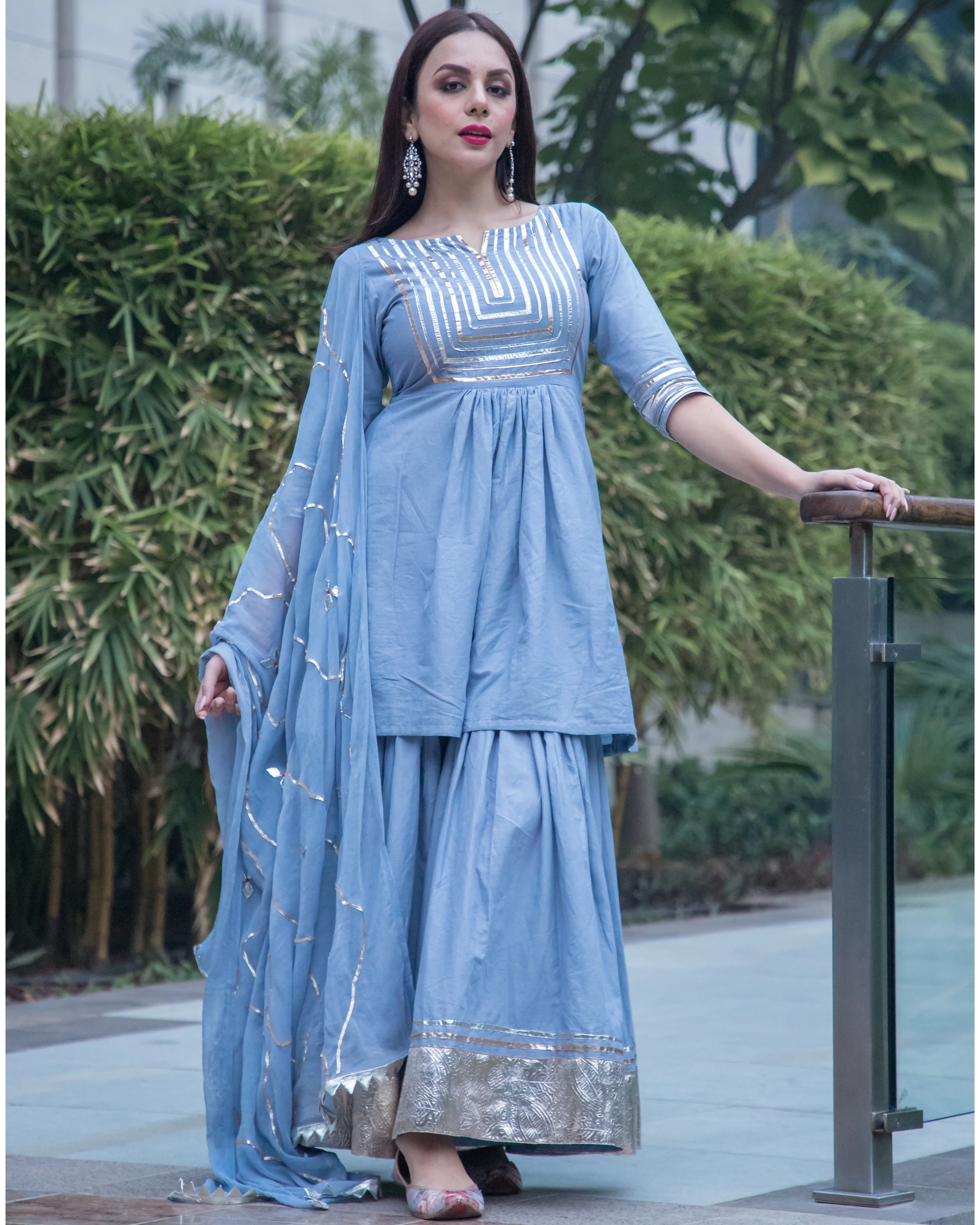 Powder Blue Gotapatti Sharara Set - Image 4