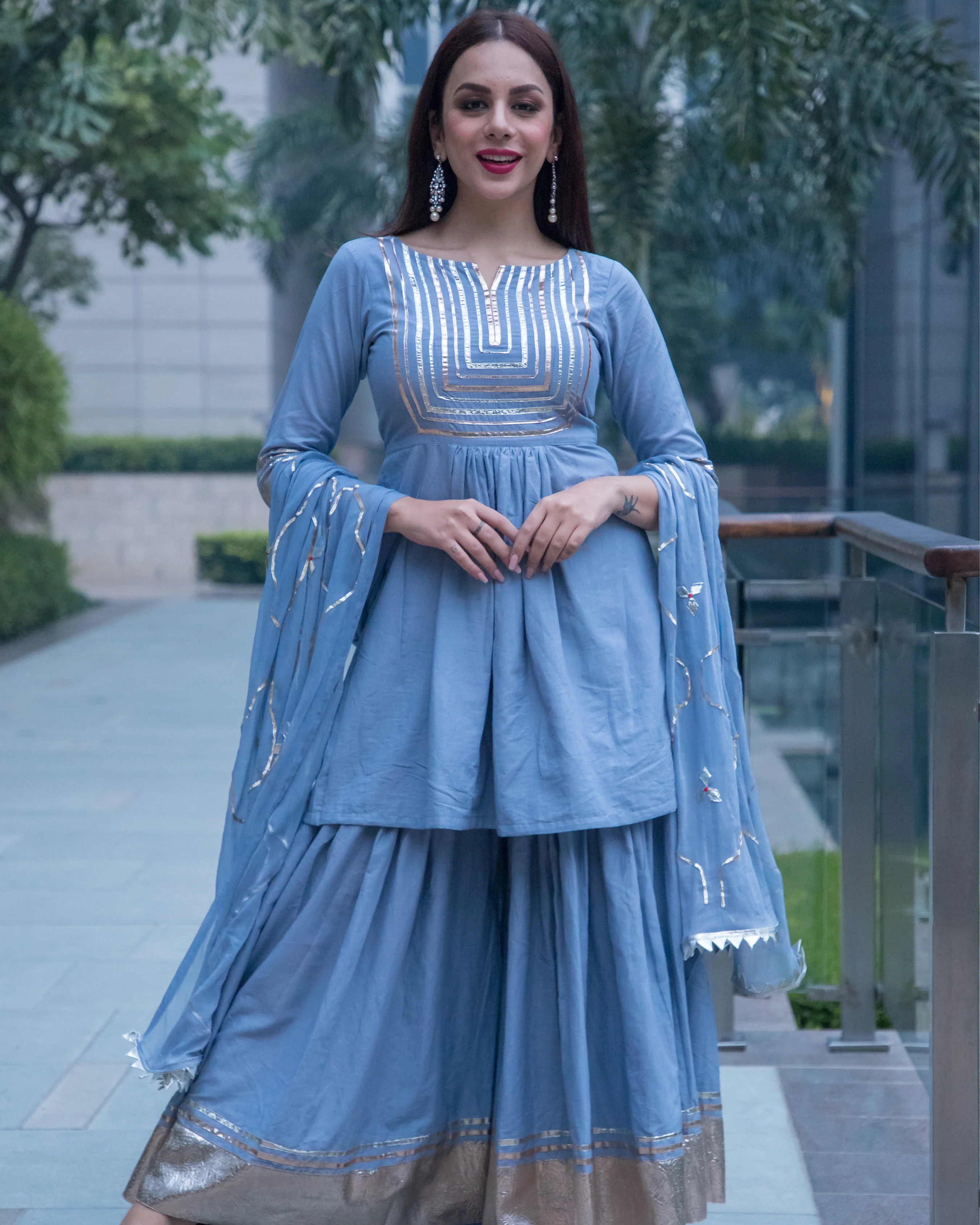 Powder Blue Gotapatti Sharara Set - Image 6