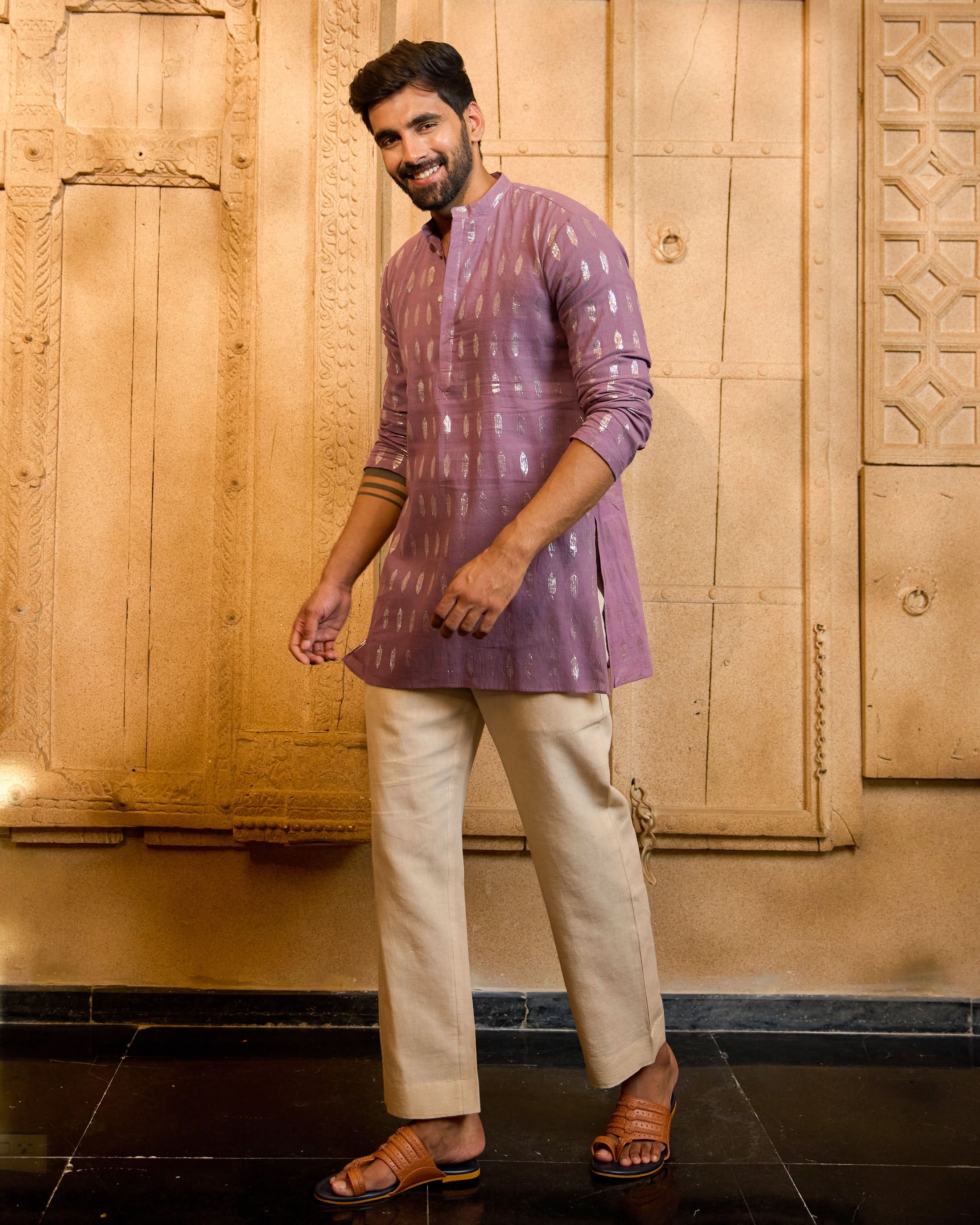 Pravah Mauve Knitted Lurex Kurta - Image 4