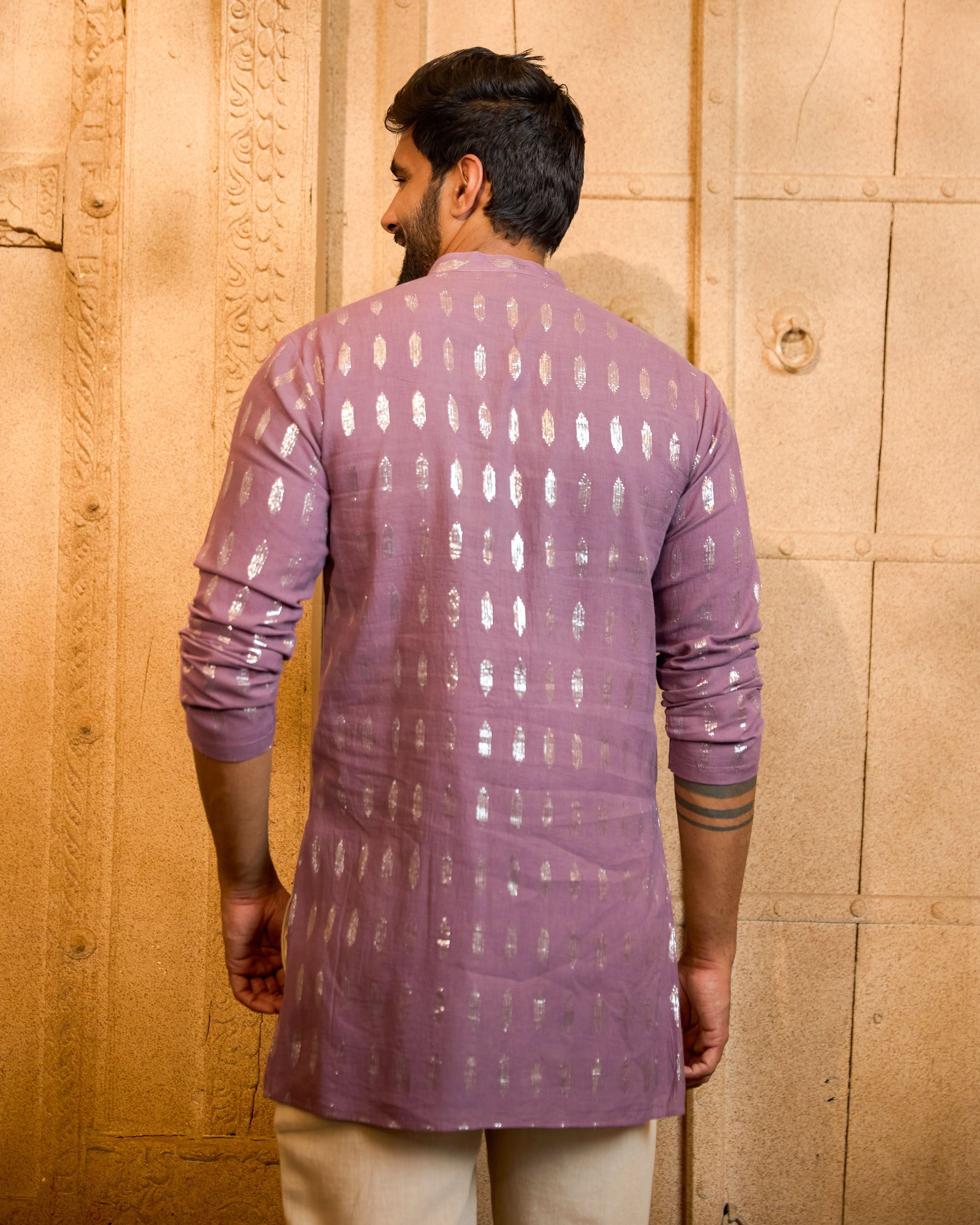 Pravah Mauve Knitted Lurex Kurta - Image 8