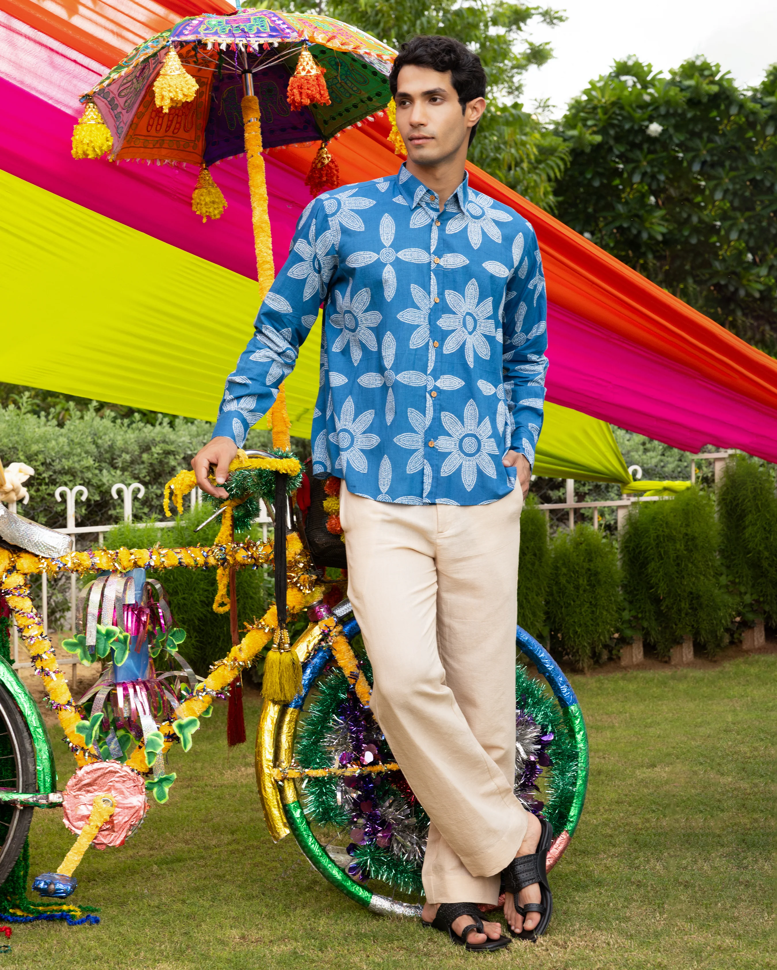 Prithul Blue Bandhani Cotton Shirt - Image 2