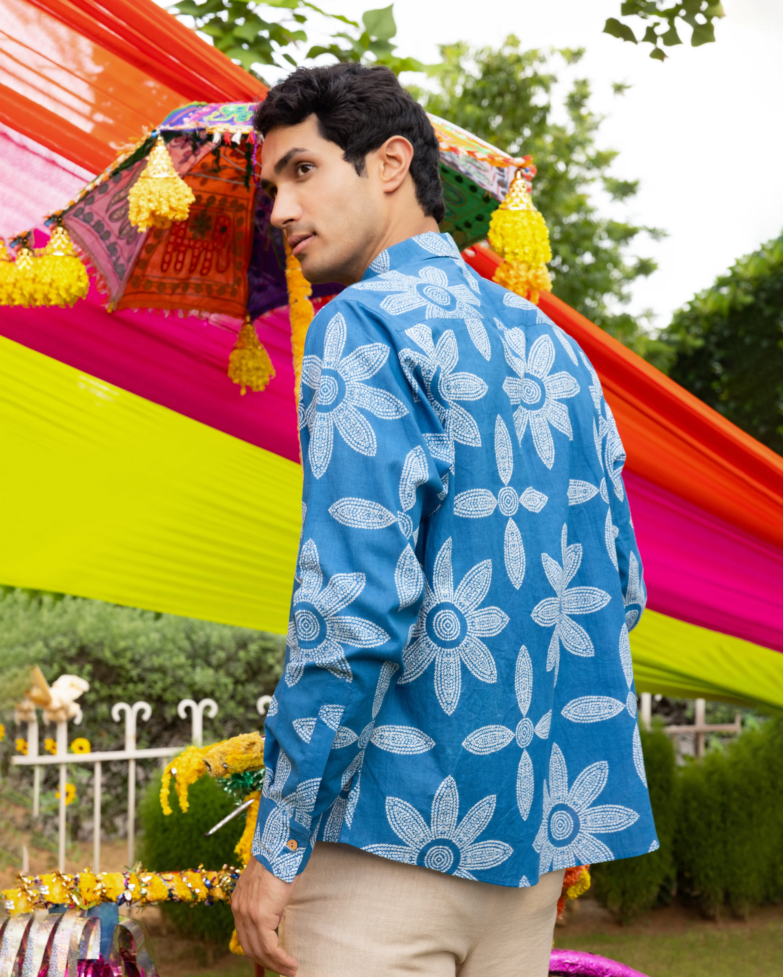 Prithul Blue Bandhani Cotton Shirt - Image 5