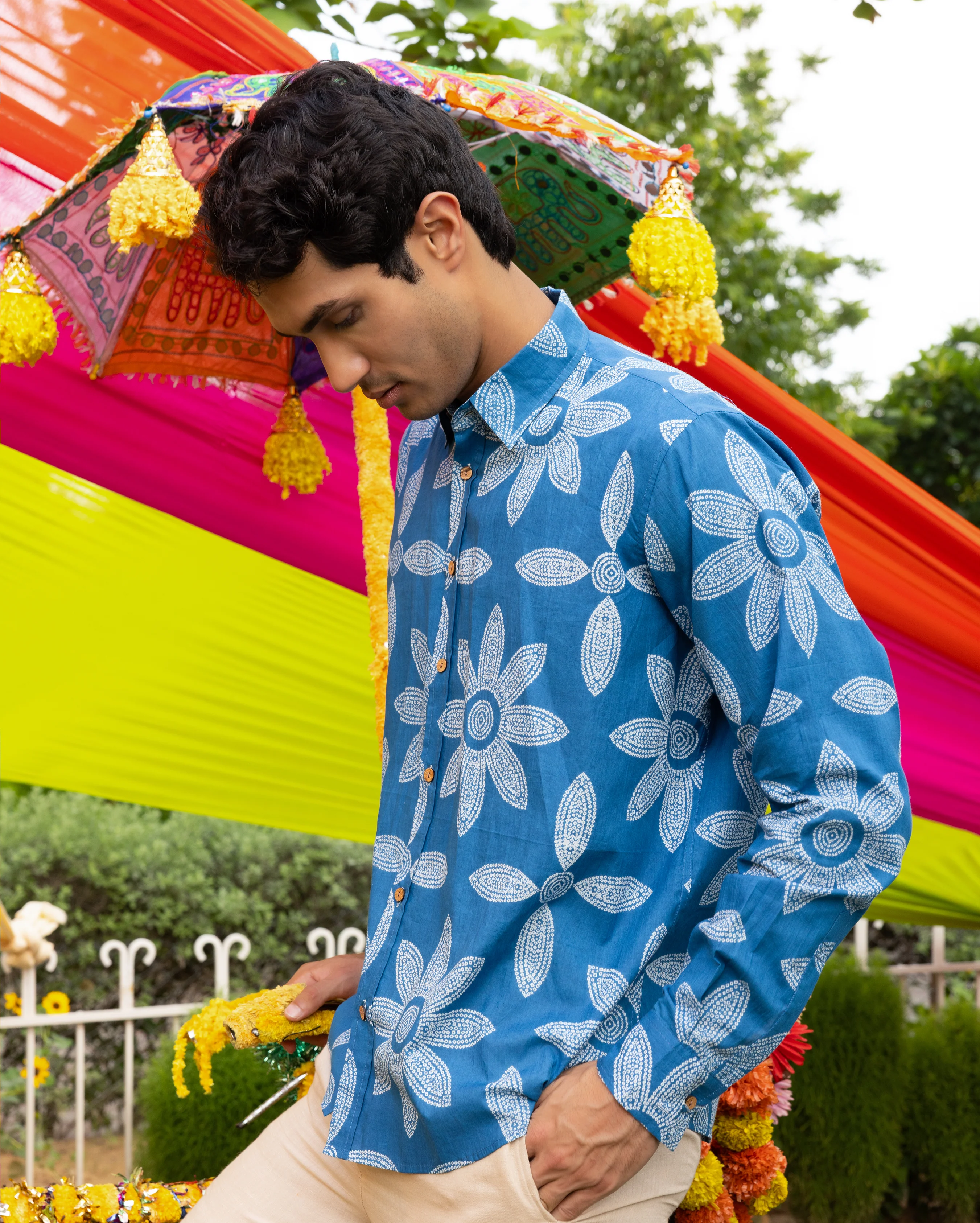 Prithul Blue Bandhani Cotton Shirt - Image 6