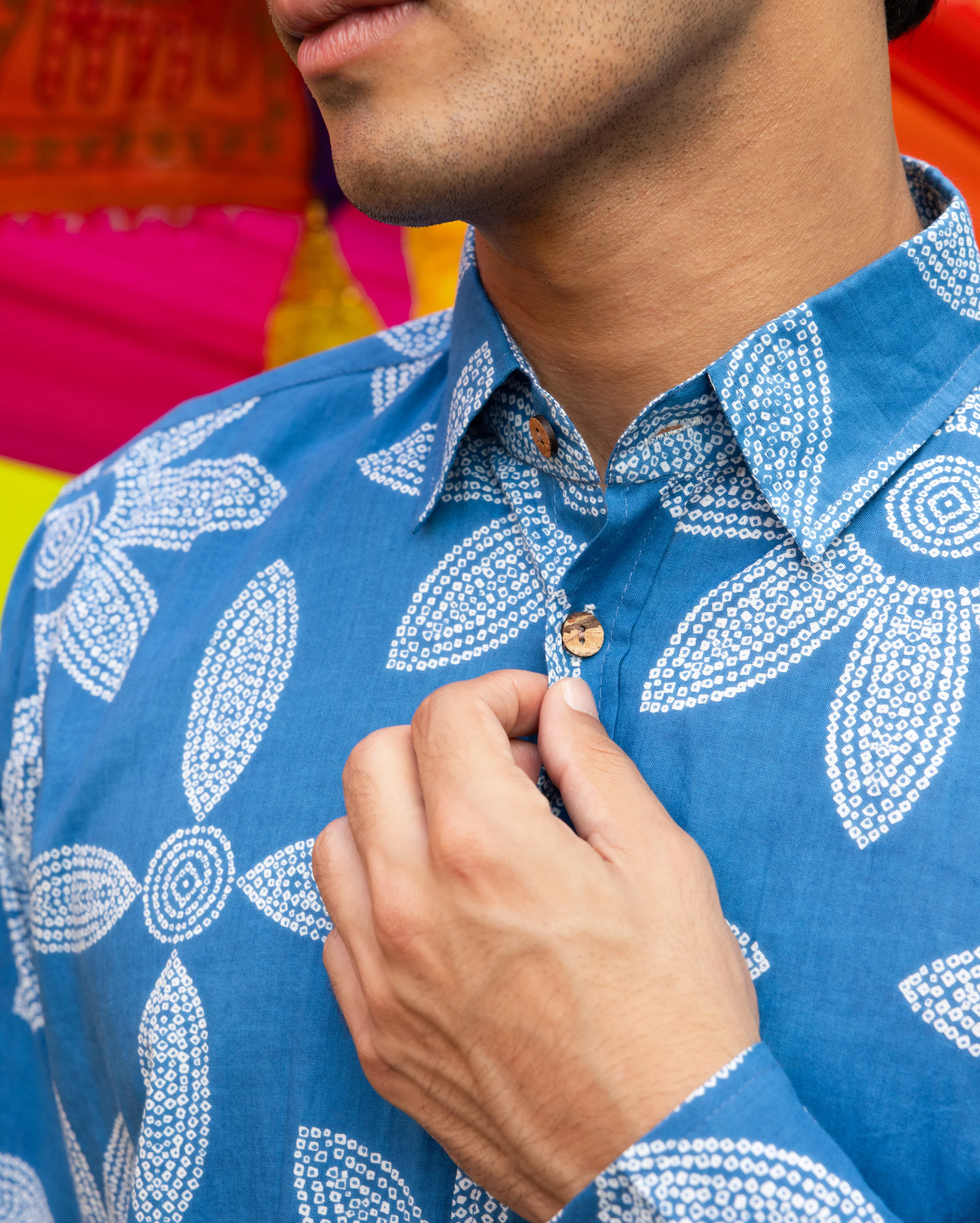 Prithul Blue Bandhani Cotton Shirt - Image 7