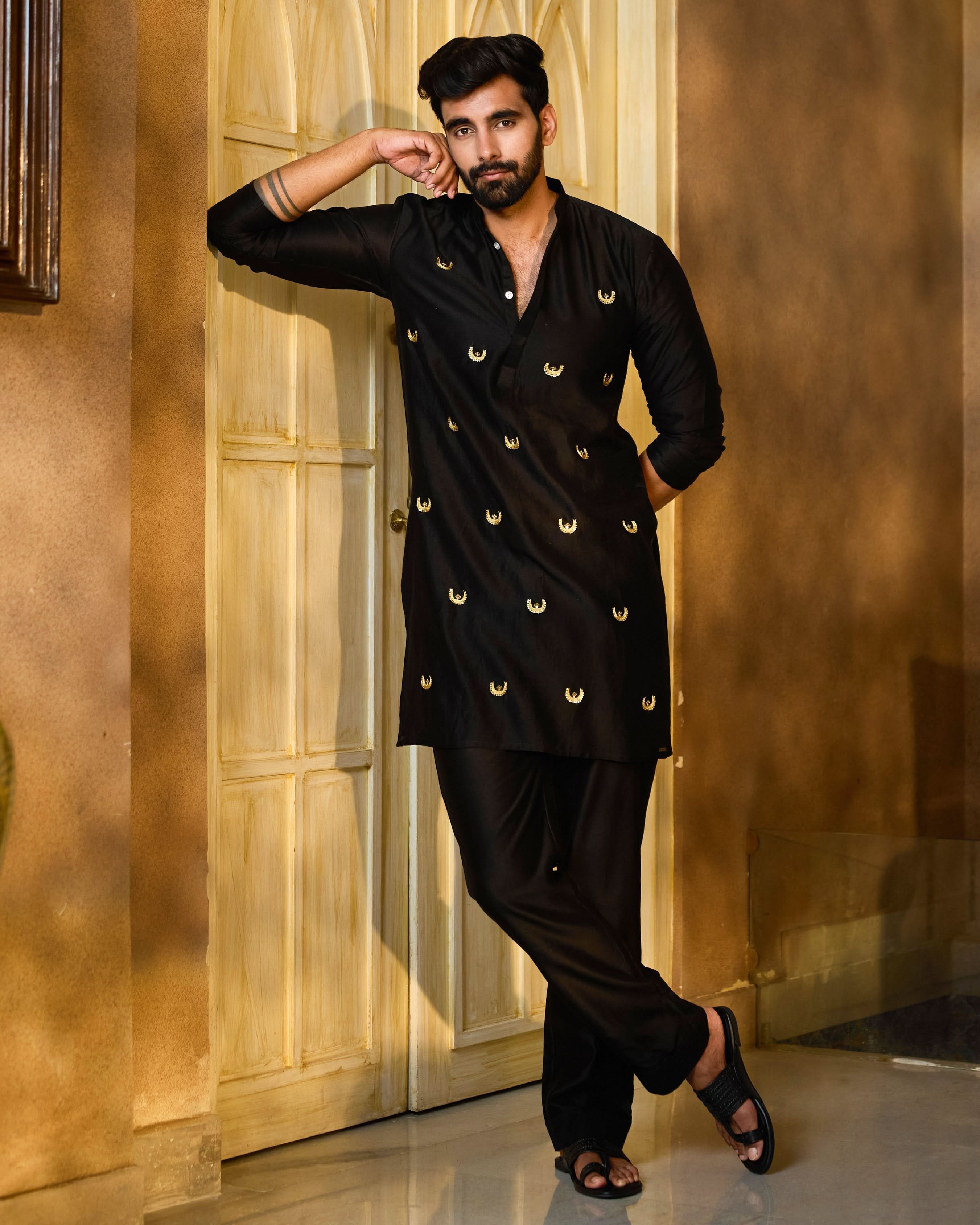 Prithvi Black Embroidered Chanderi Kurta - Image 2