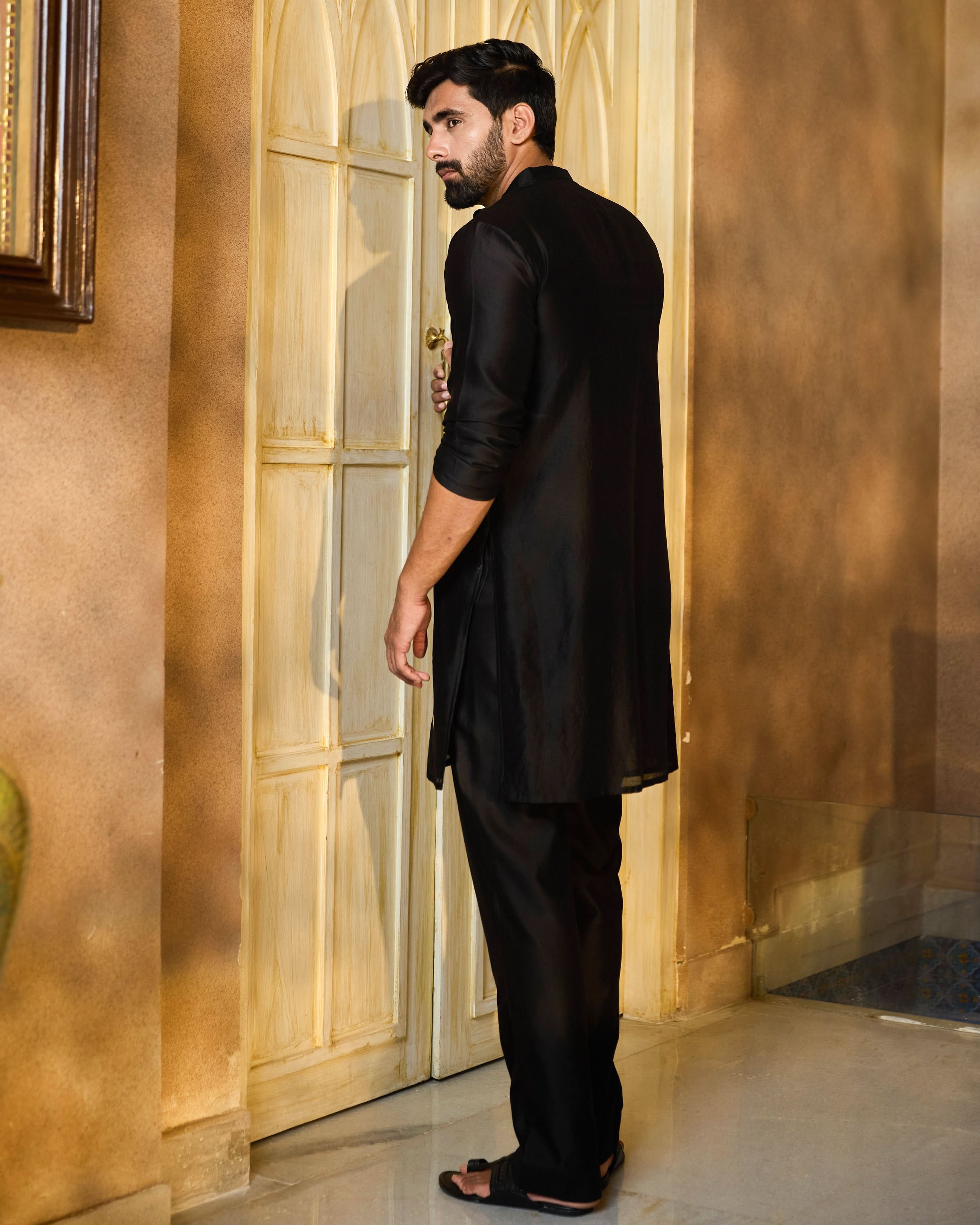 Prithvi Black Embroidered Chanderi Kurta - Image 7
