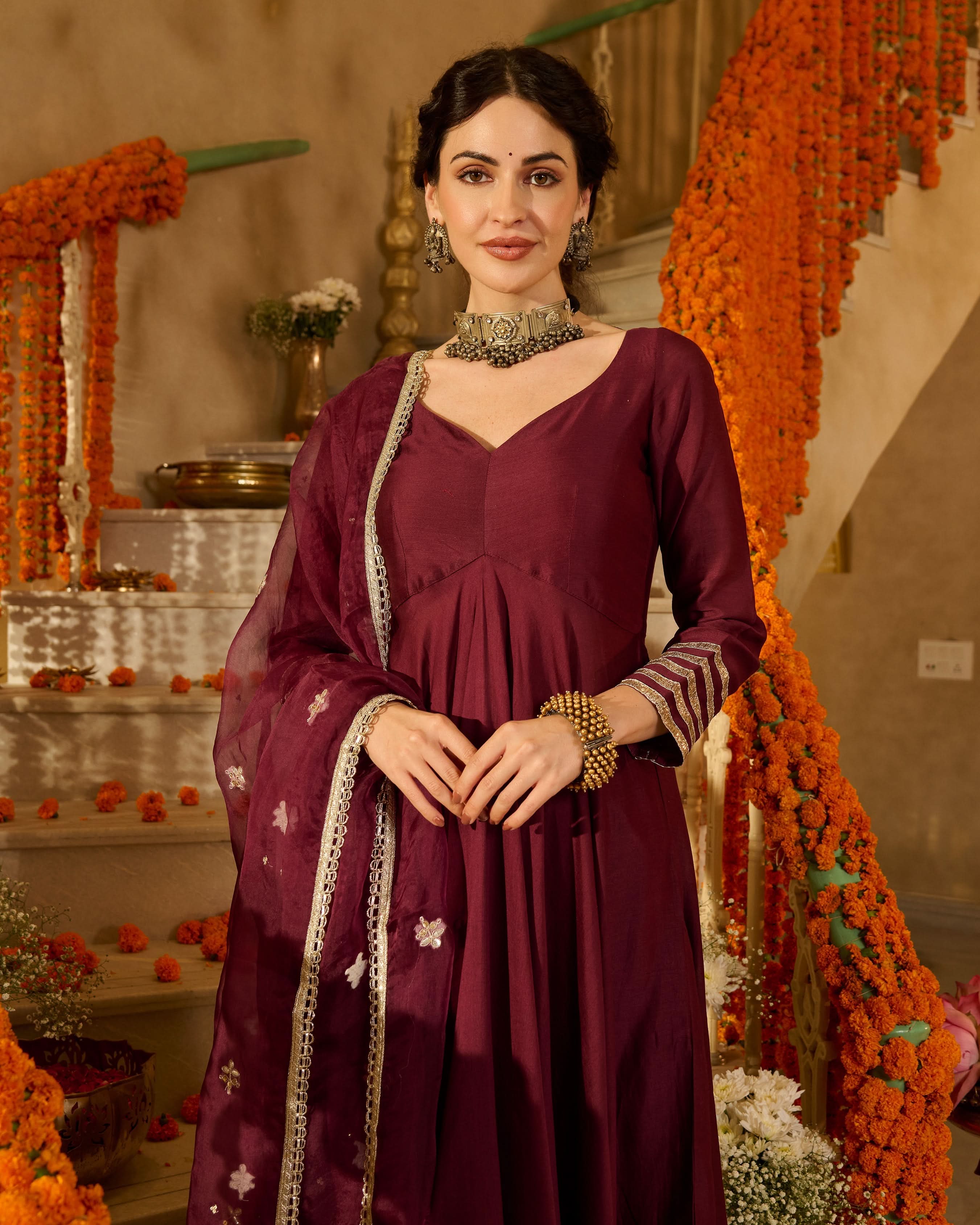 Pulkit Plum Solid Chanderi Suit Set - Image 3