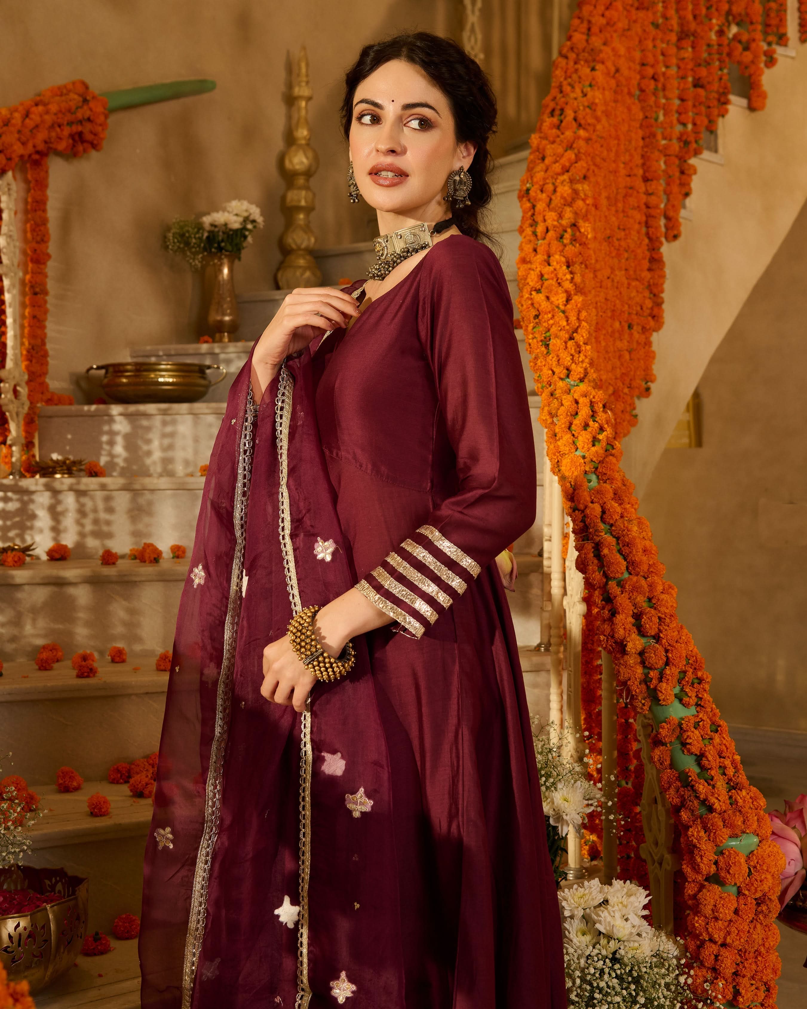 Pulkit Plum Solid Chanderi Suit Set - Image 6