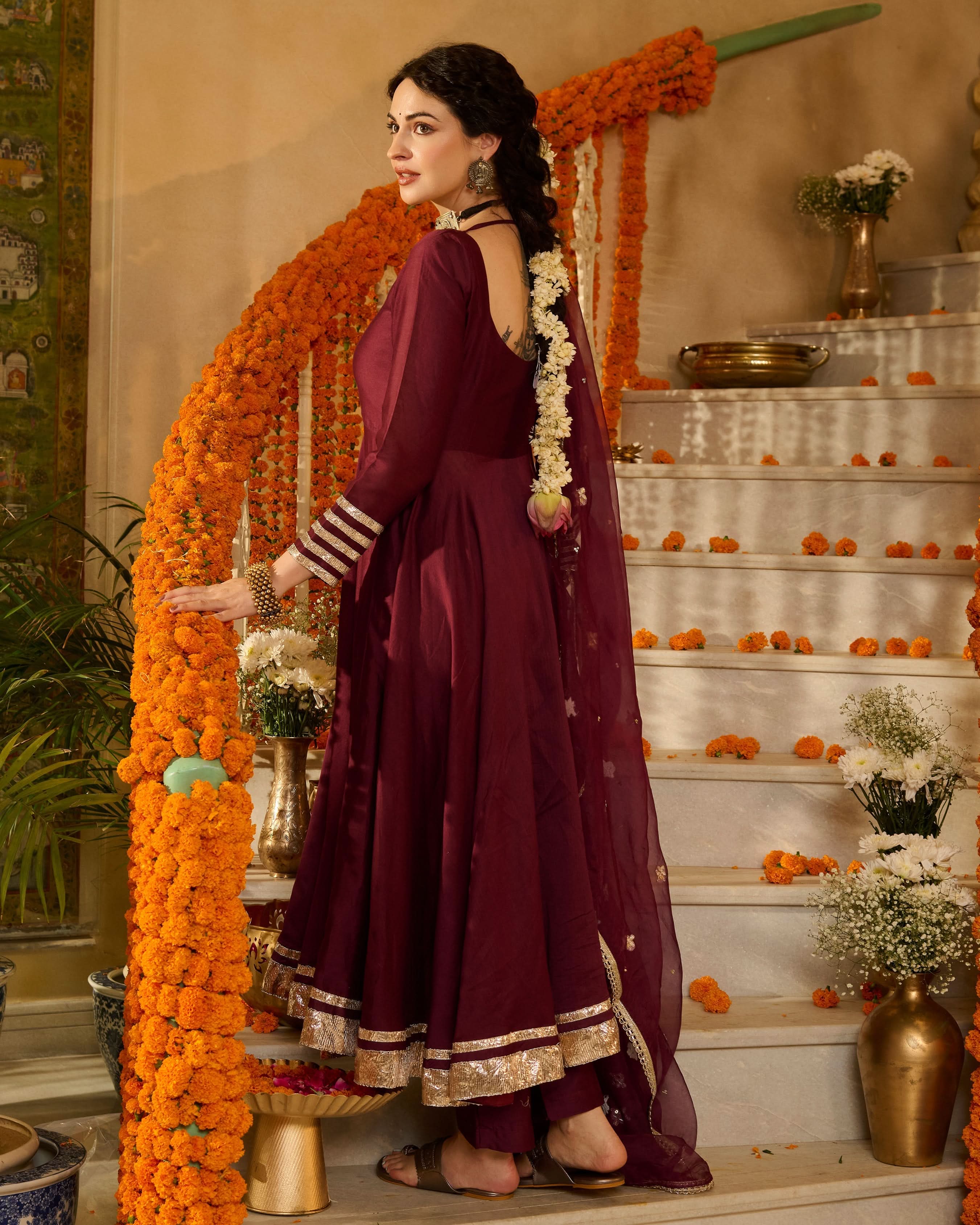 Pulkit Plum Solid Chanderi Suit Set - Image 8